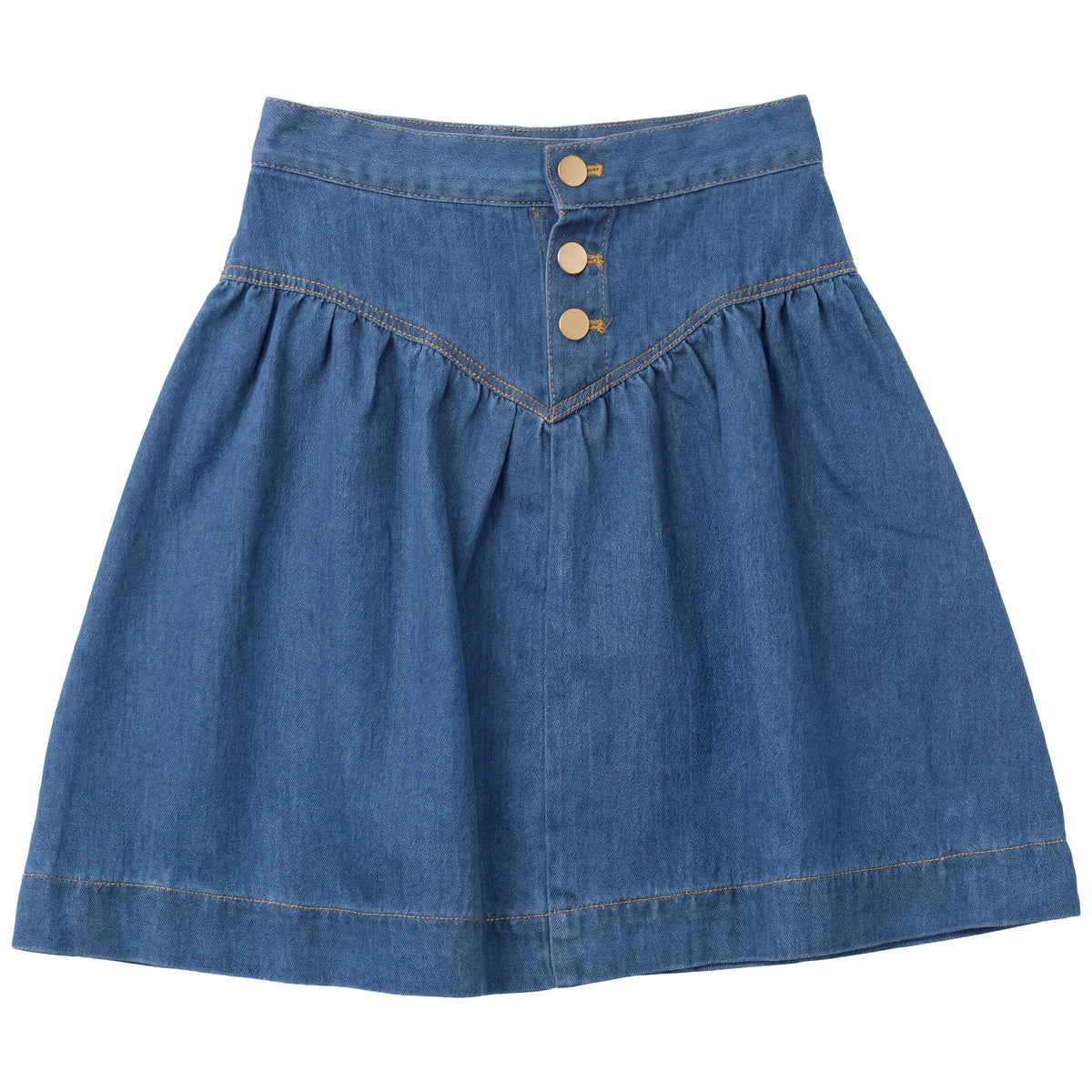 Denim V Yoke Skirt in Dark Denim Wash by FYI