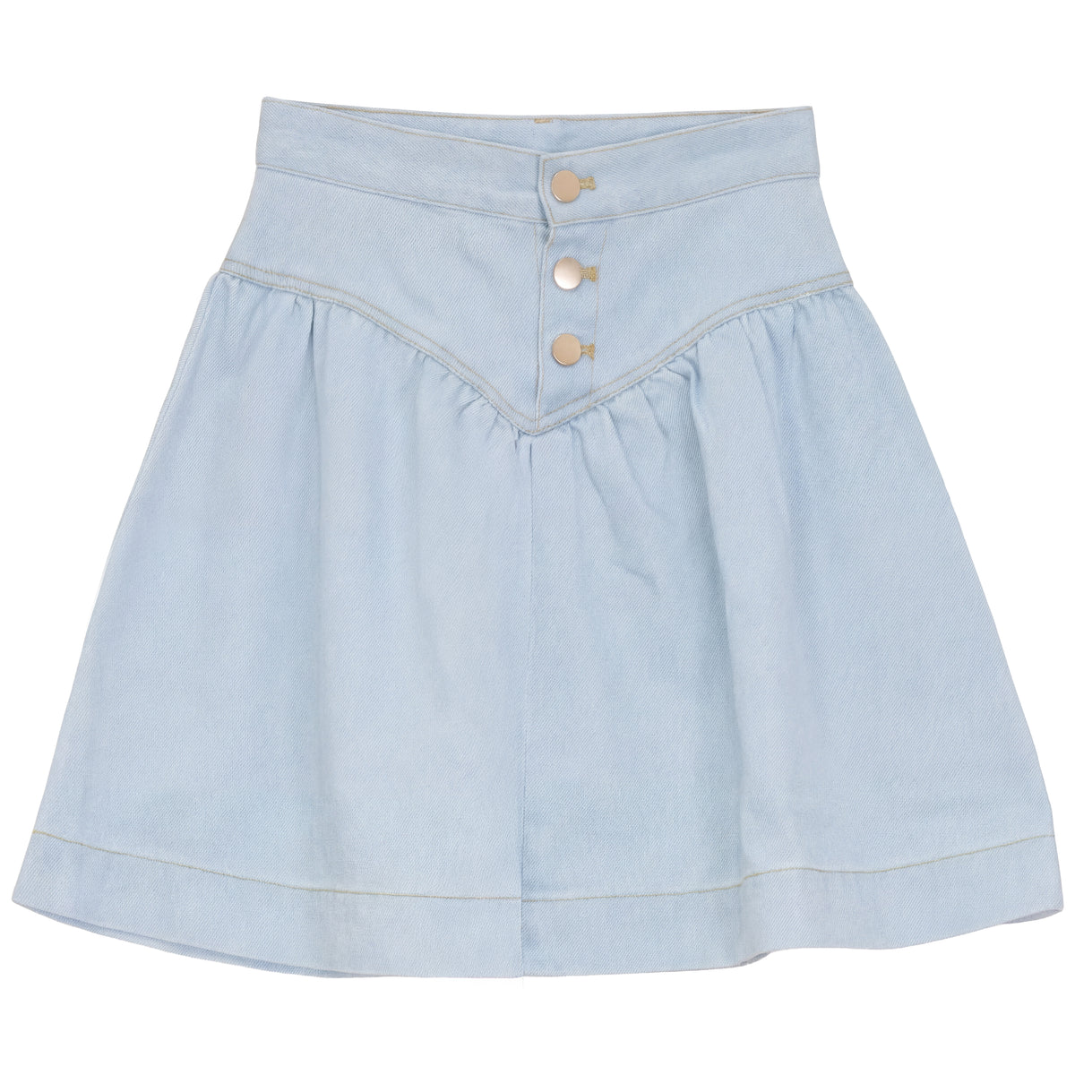 Denim V Yoke Skirt in Light Denim Wash by FYI