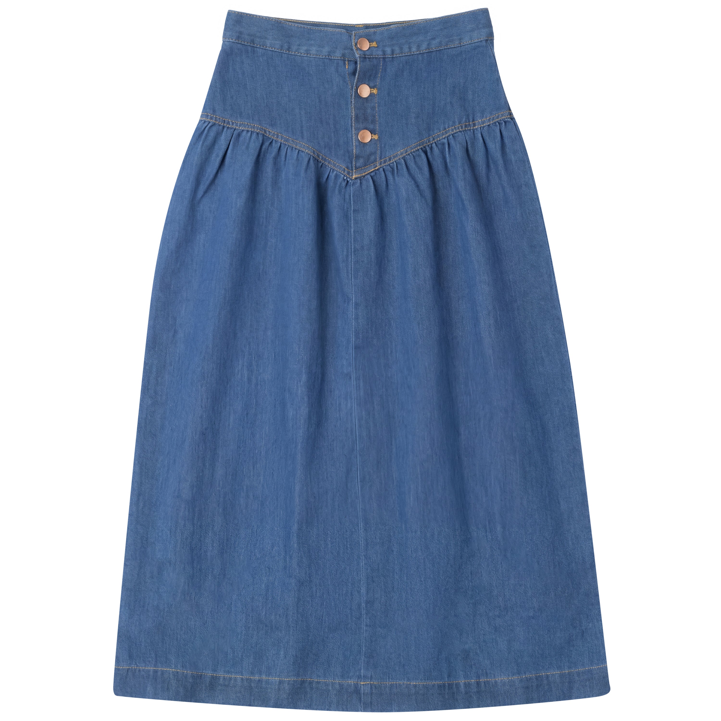 Denim V Yoke Skirt in Dark Denim Wash by FYI