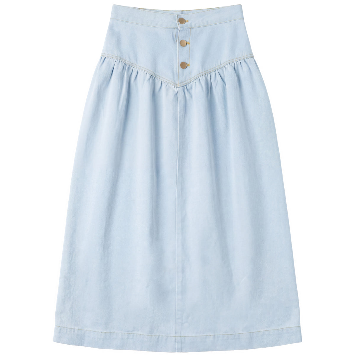 Denim V Yoke Skirt in Light Denim Wash by FYI
