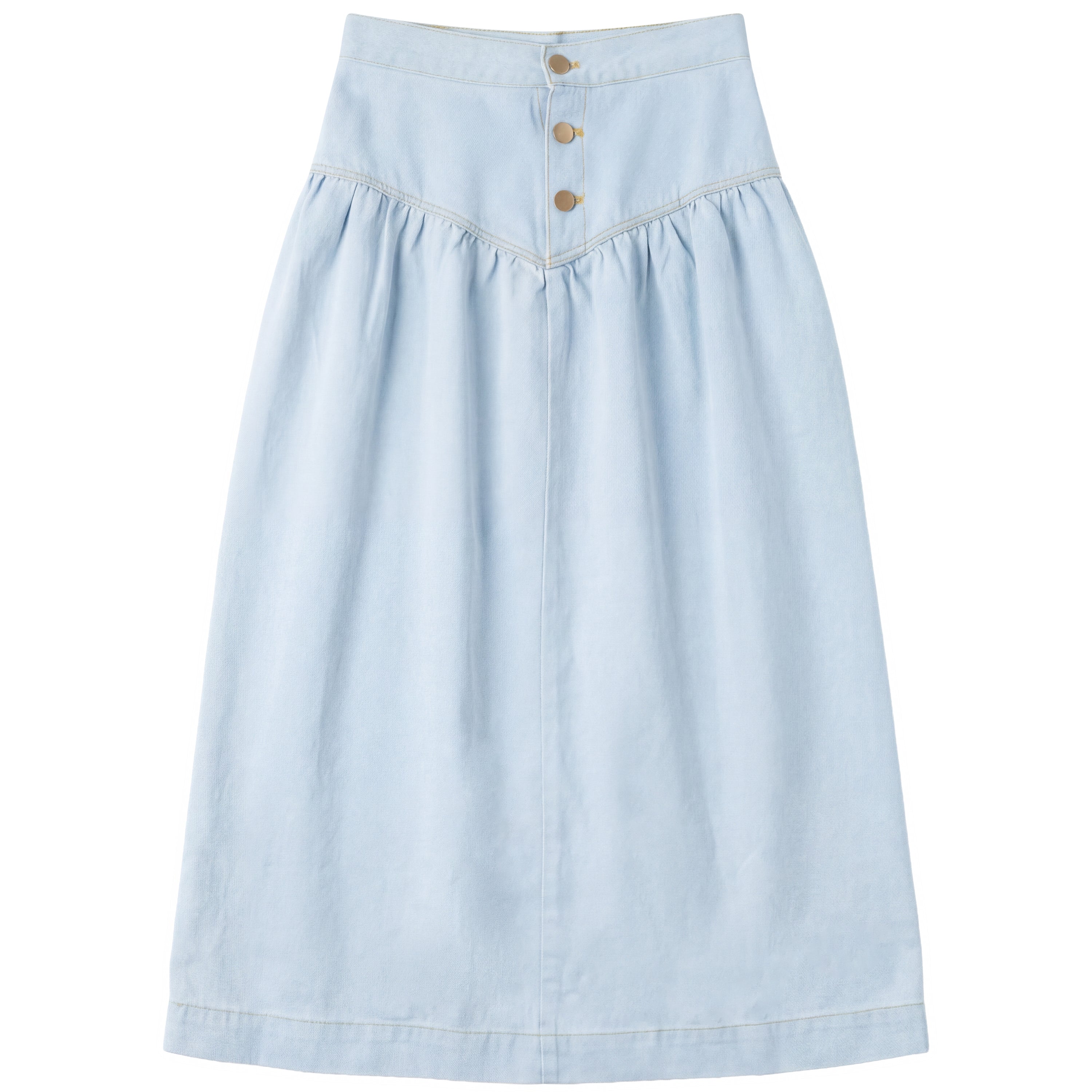 Denim V Yoke Skirt in Light Denim Wash by FYI