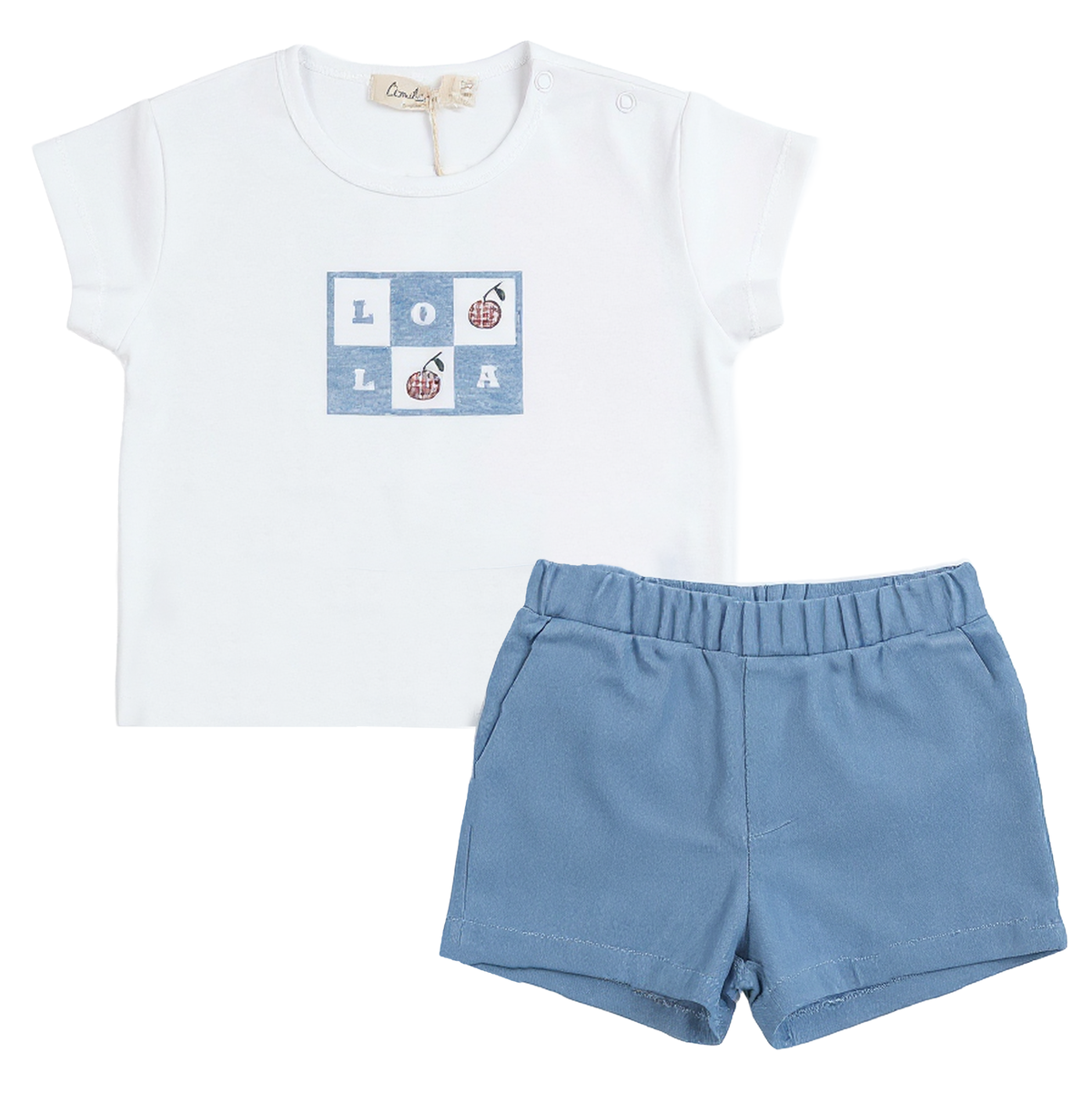 Woven Denim Short Set in Light Denim Wash by Lola