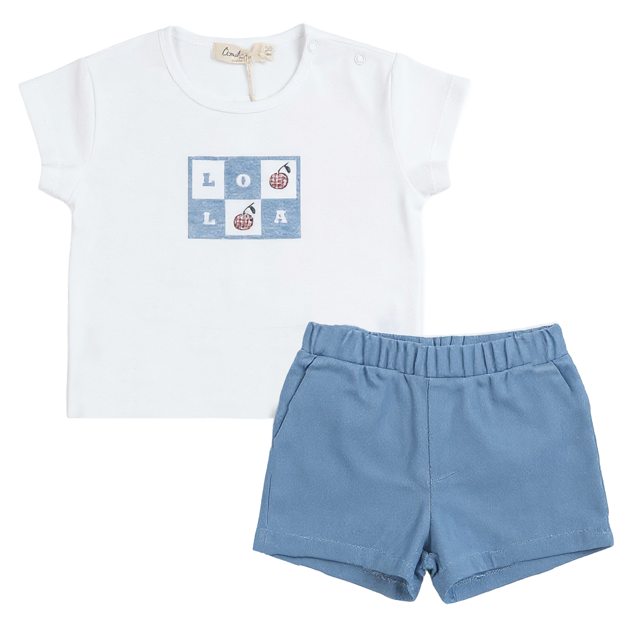 Woven Denim Short Set in Light Denim Wash by Lola