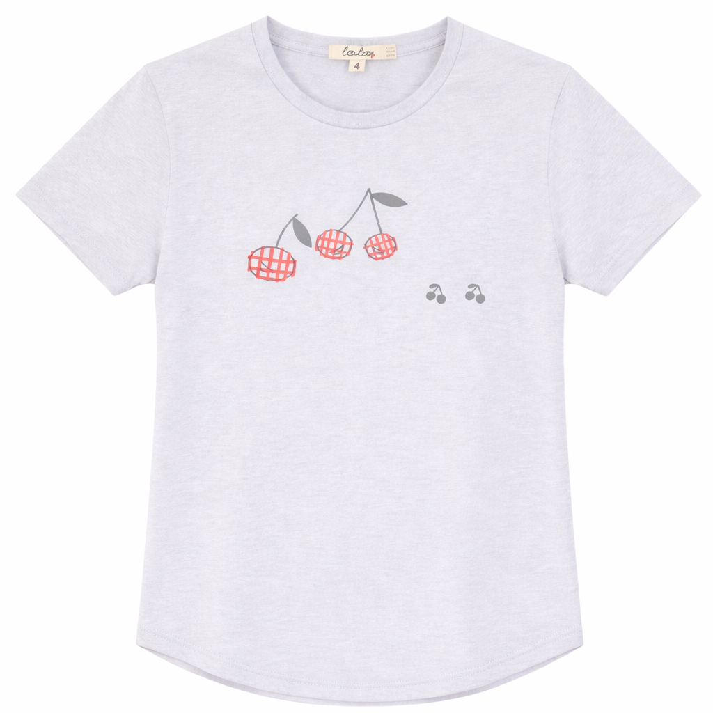 Girls Top Cherry Print in Pale Grey Mix by Lola