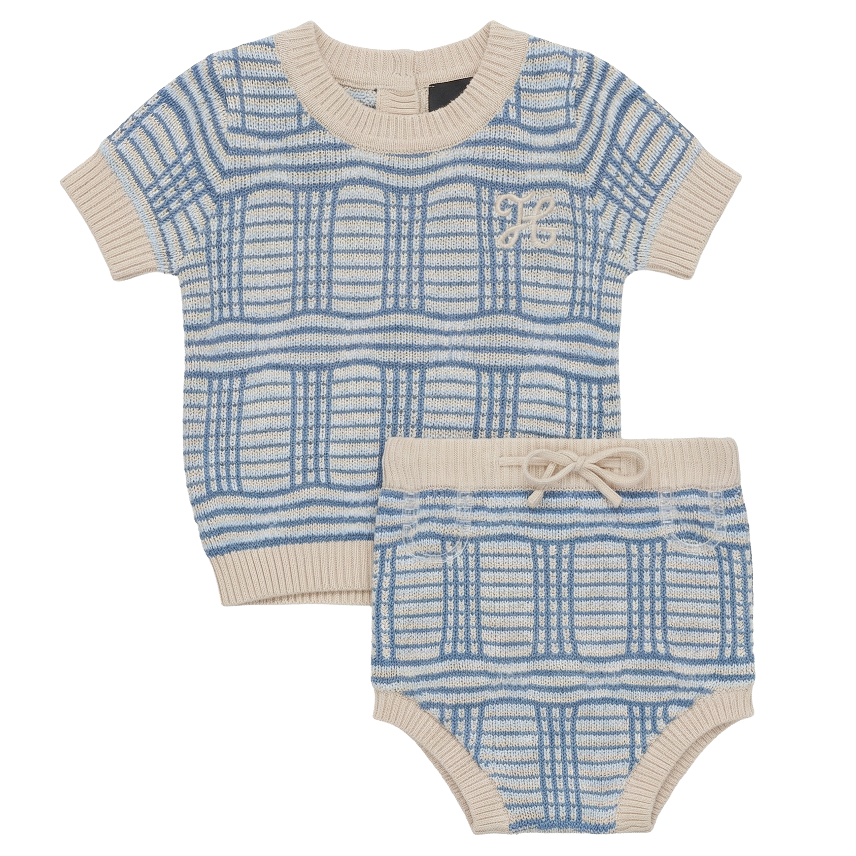 Plaid Knit 2 PCS Set in Blue by Hopscotch