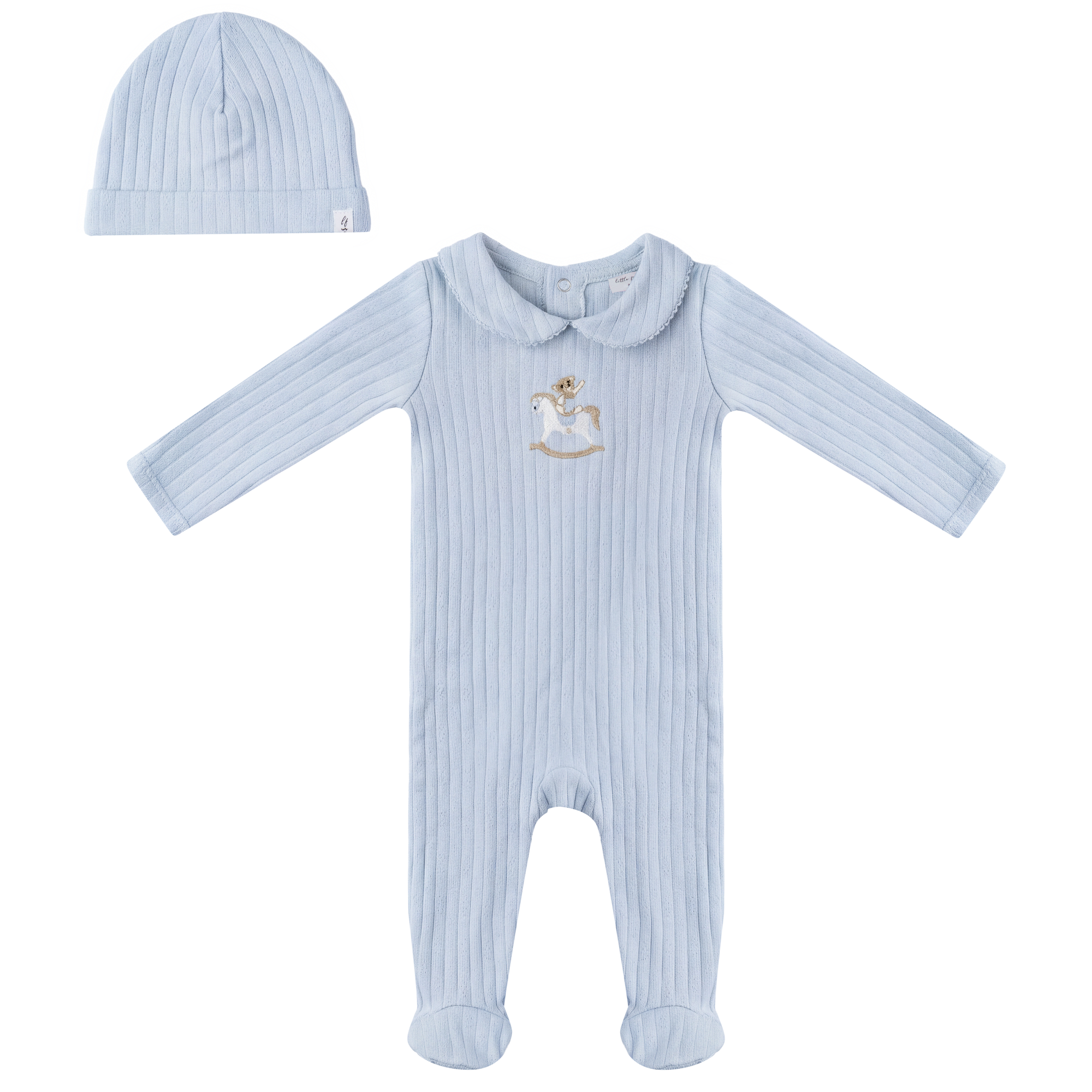 Horse Bear Print Onesie in Blue by Little Fragile