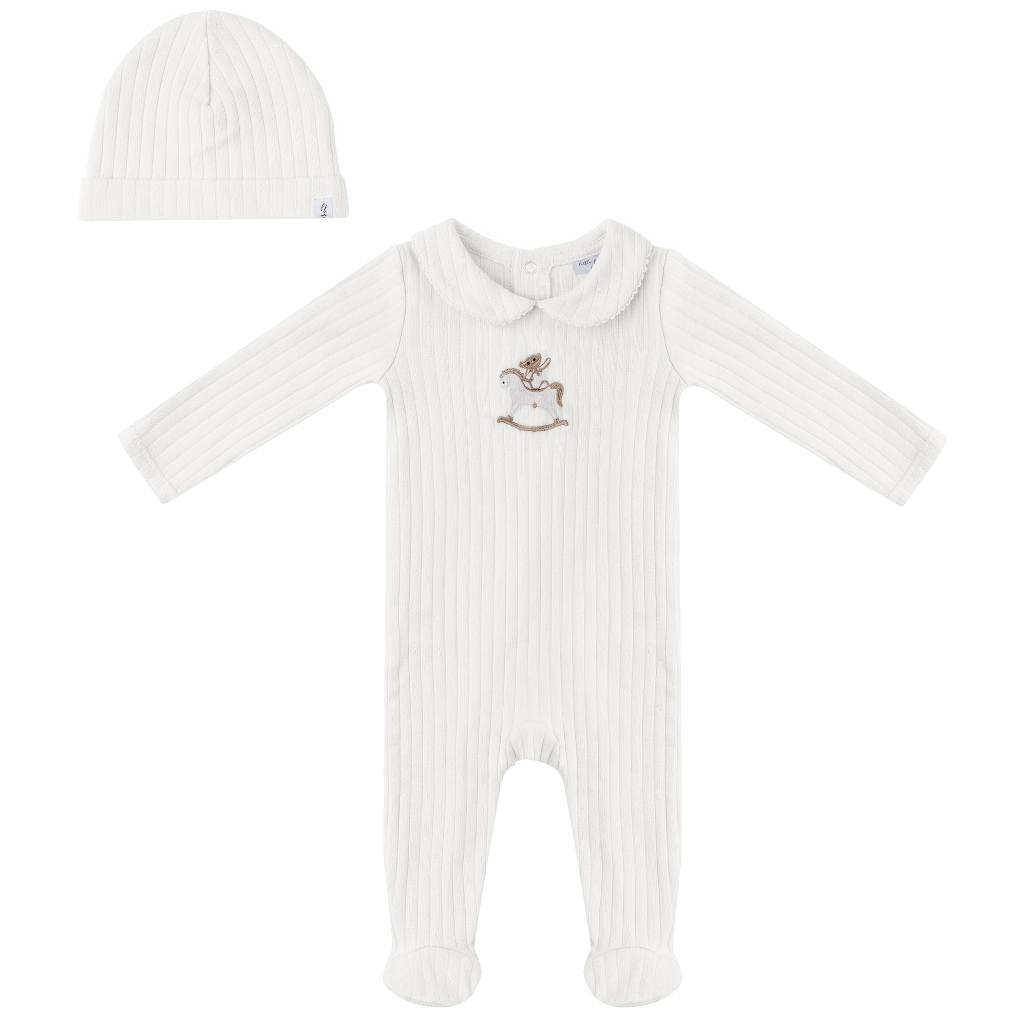 Horse Bear Print Onesie in White by Little Fragile