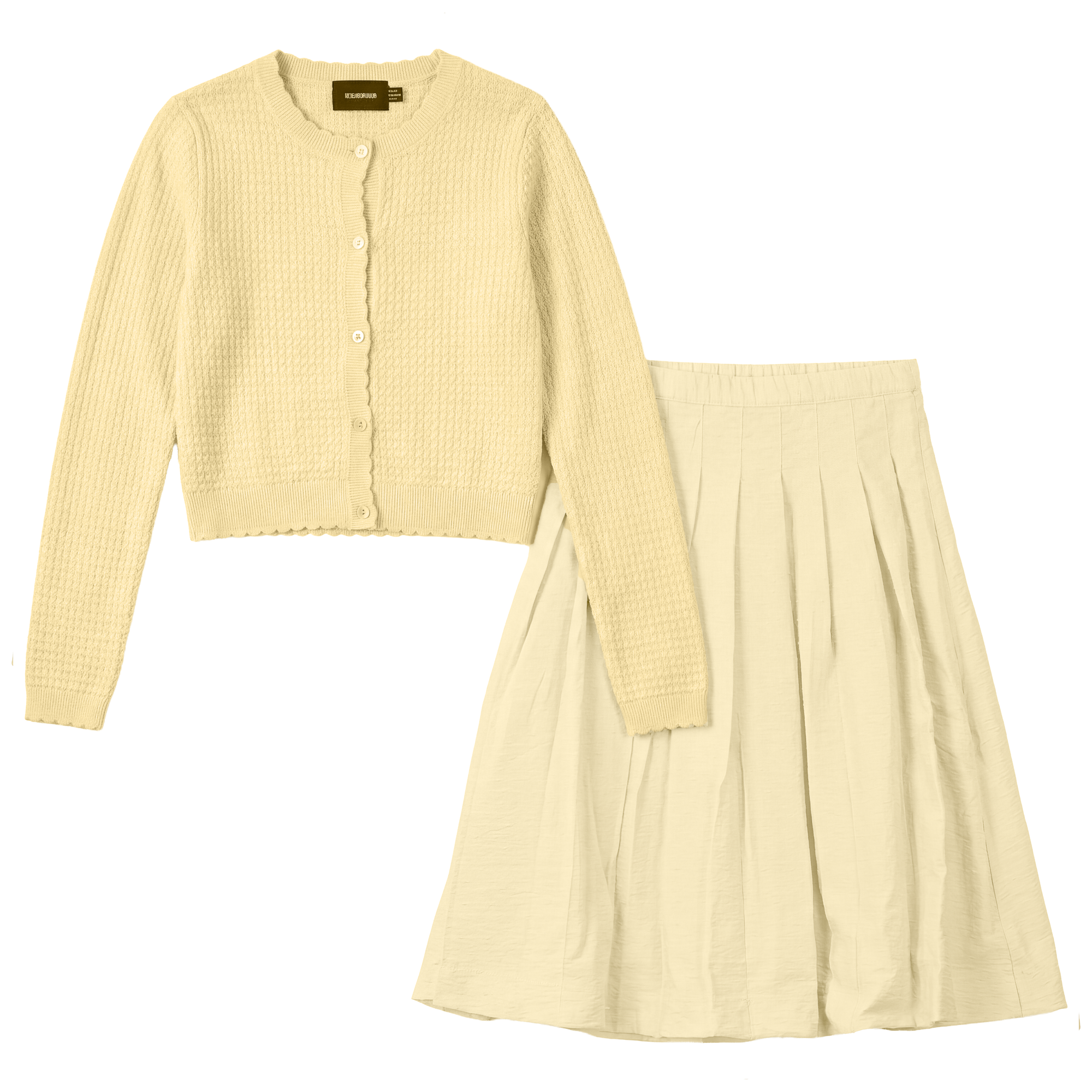 Pattern Knit Cardigan Skirt Set in Butter by Hopscotch