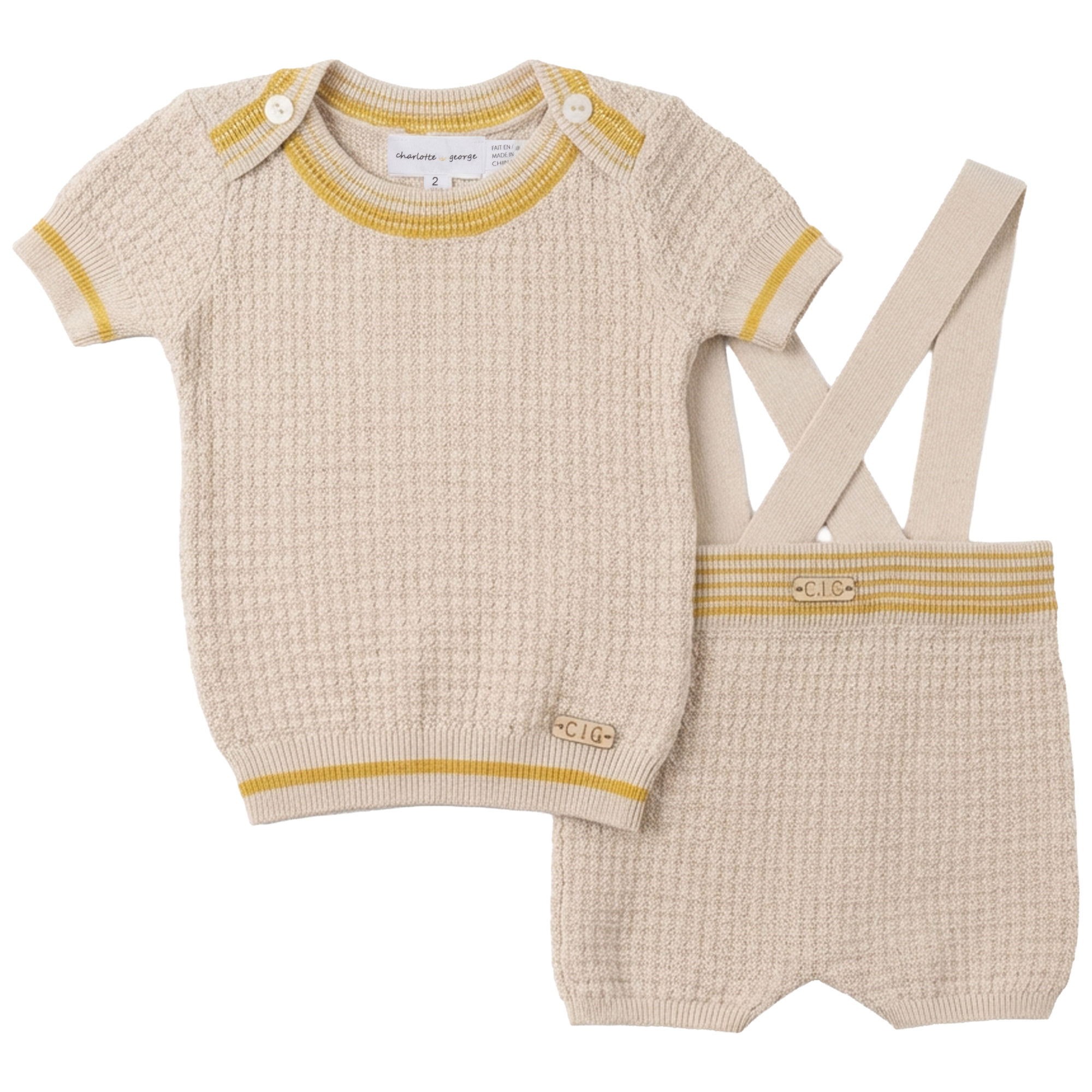 Structure Knit Overall Set in Dark Almond Mustard by Charlotte & George