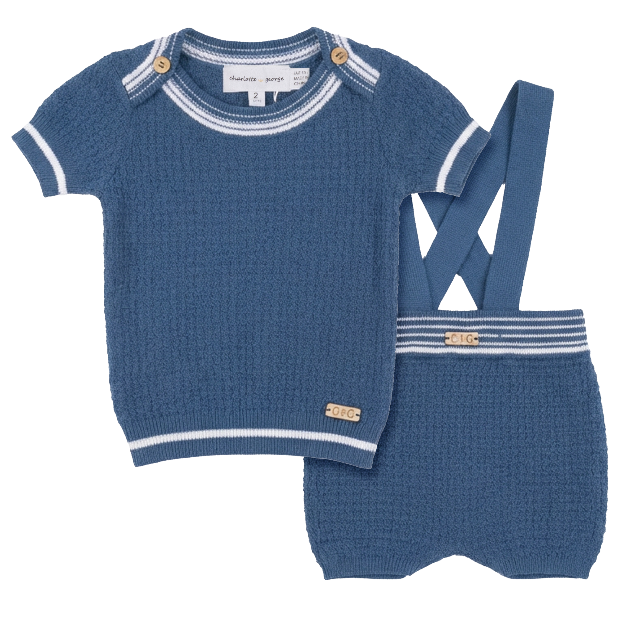 Structure Knit Overall Set in Dark Blue White by Charlotte & George