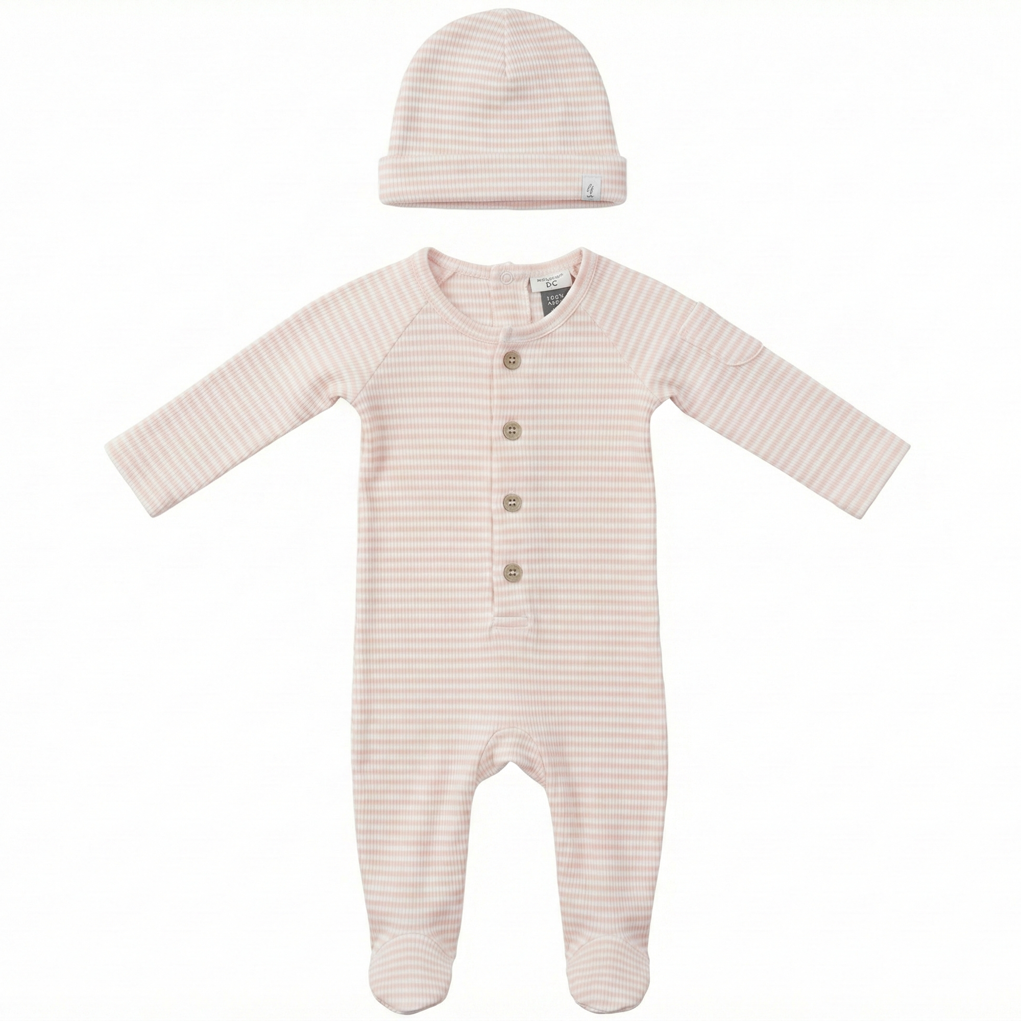 Baby Stripe Rib Onesie Set in Light Blush by Little Fragile