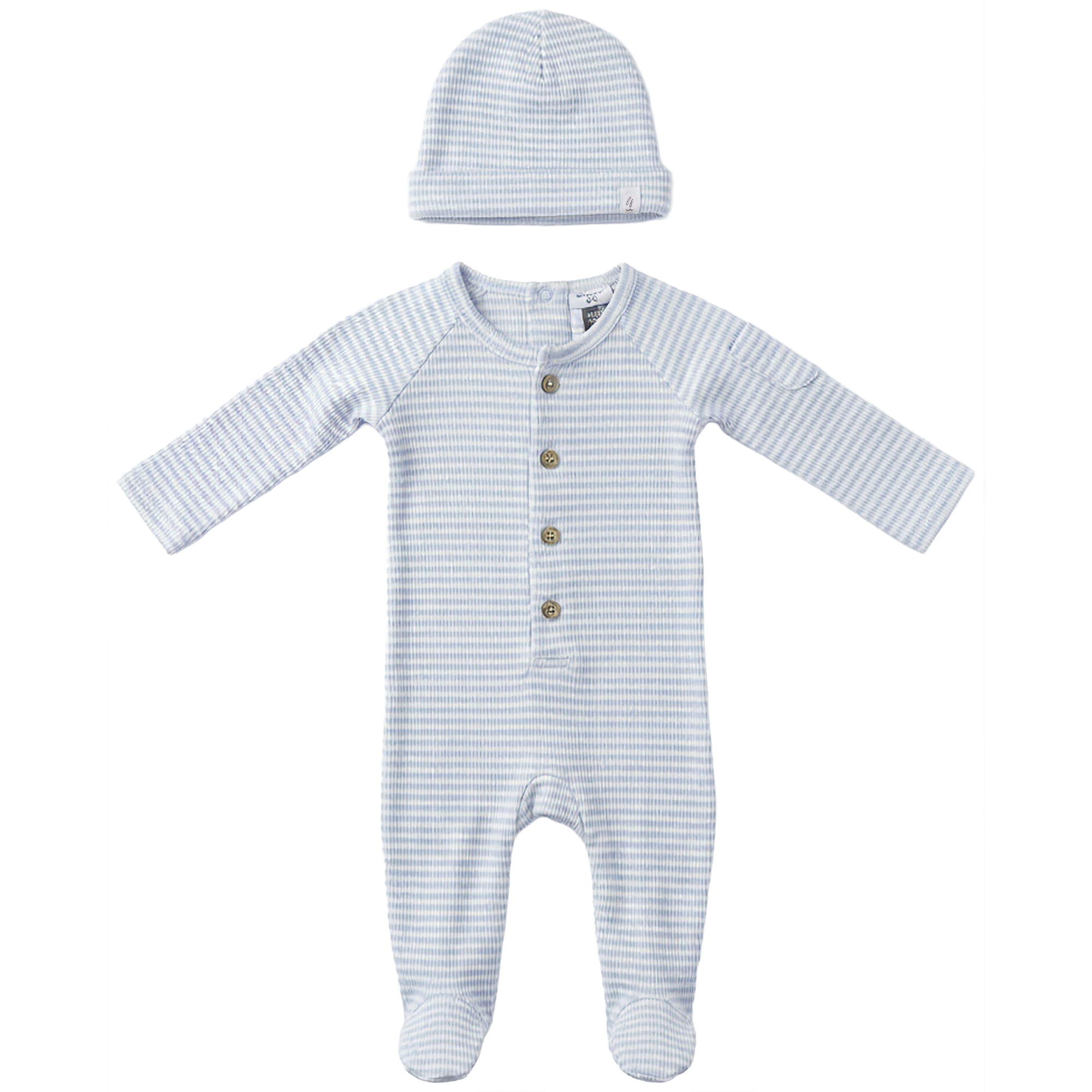 Baby Stripe Rib Onesie Set in Misty Blue by Little Fragile