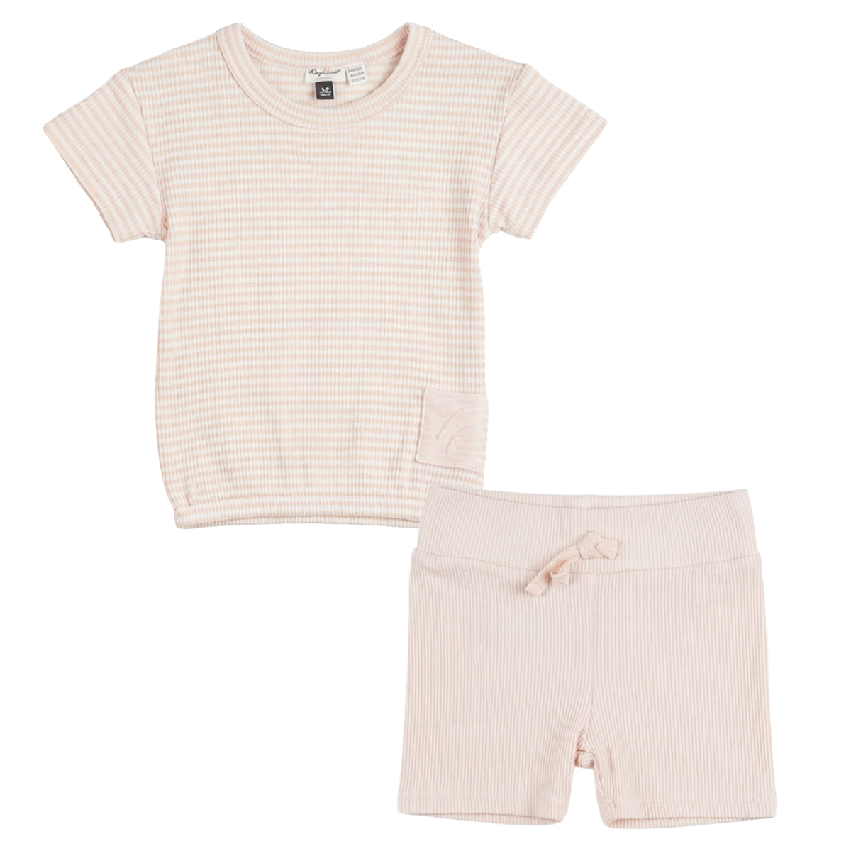 Stripe Rib Short Two Piece Set in Light Blush by Little Fragile