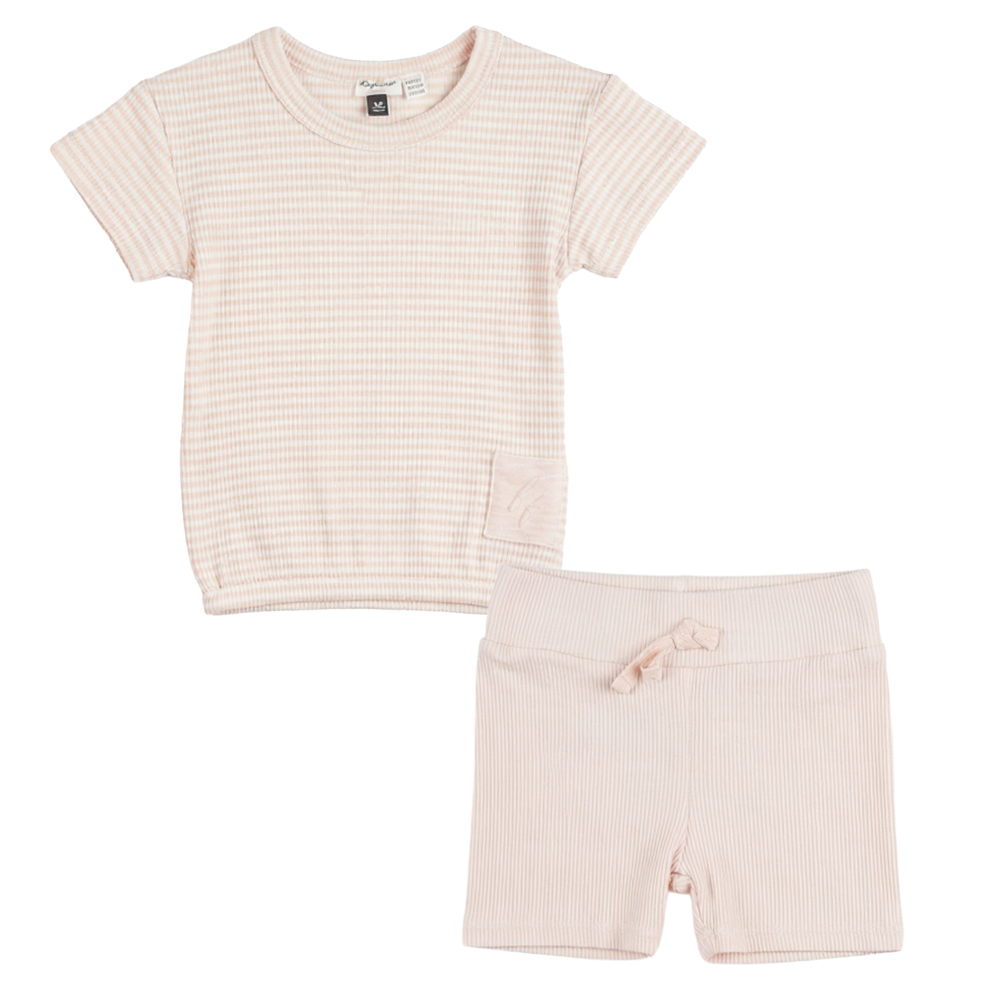 Stripe Rib Short 2 PCS Set in Light Blush by Little Fragile