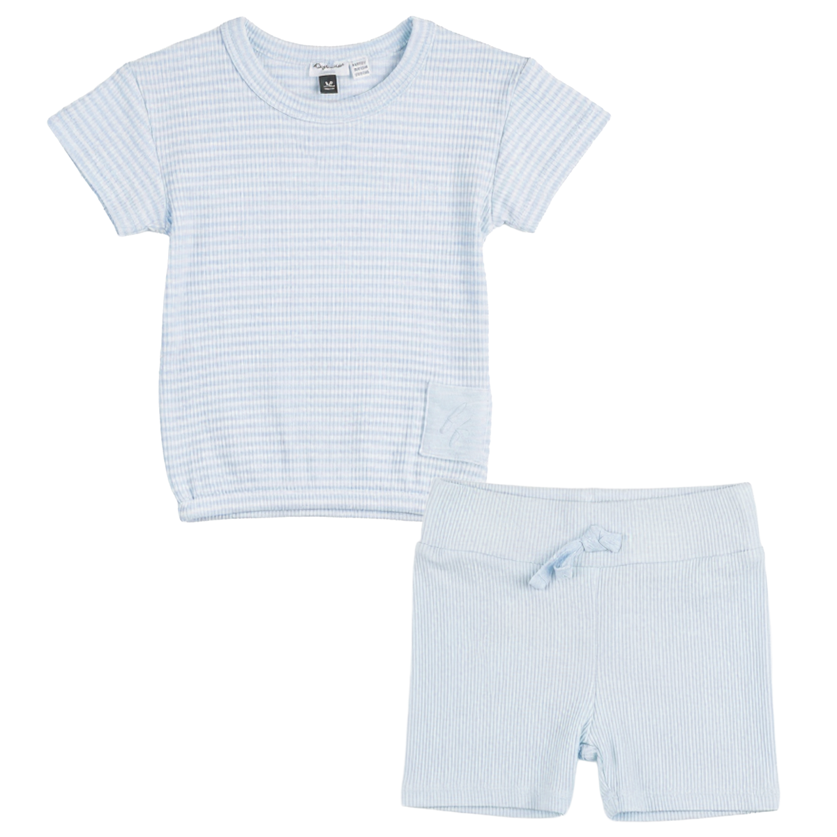 Stripe Rib Short Two Piece Set in Misty Blue by Little Fragile