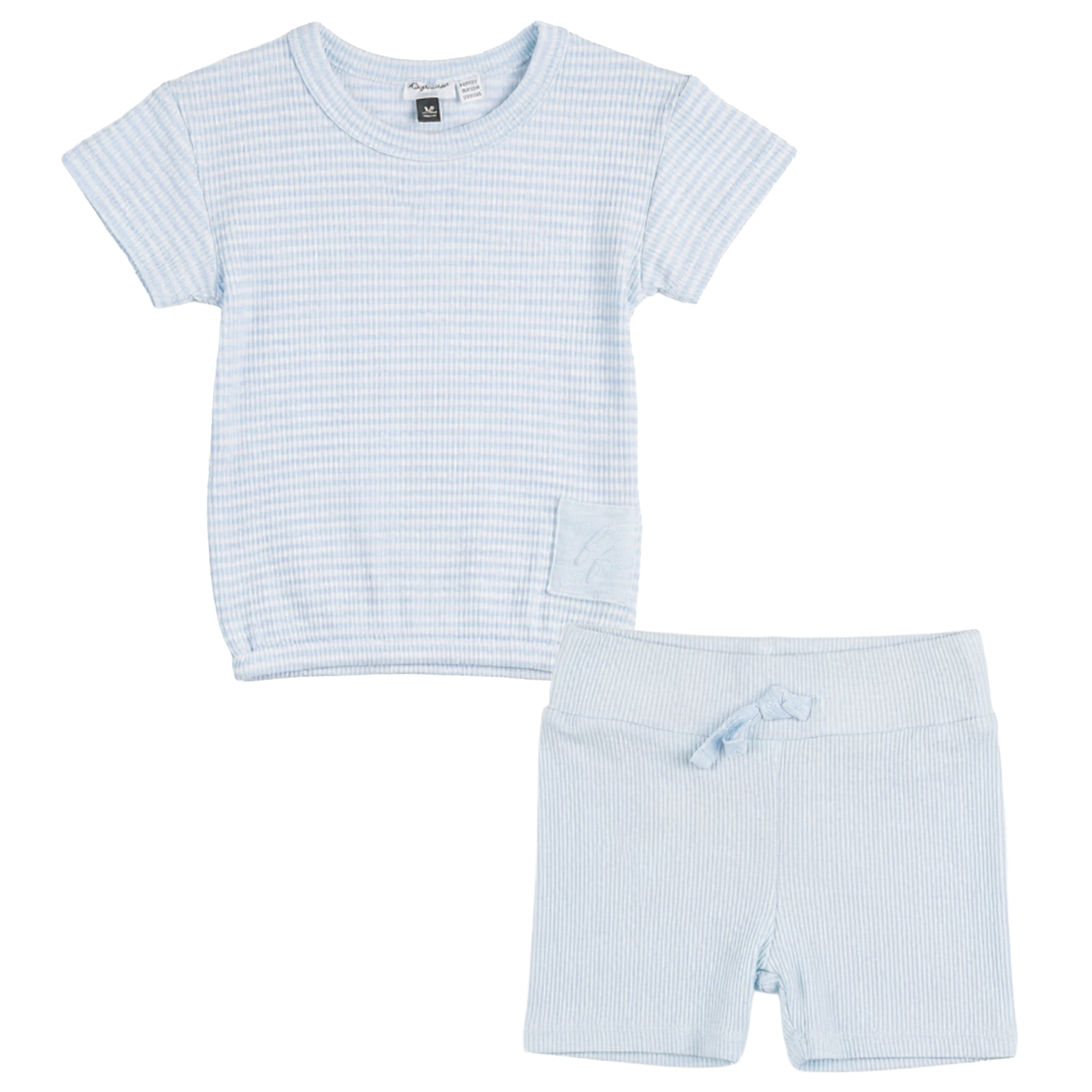 Stripe Rib Short 2 PCS Set in Misty Blue by Little Fragile