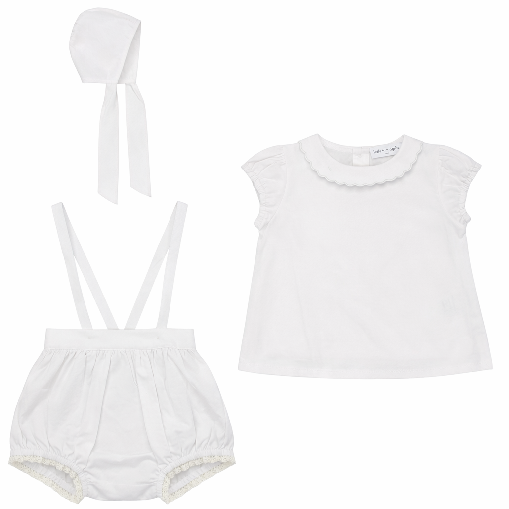 Top With Overall Set in White by Little Fragile
