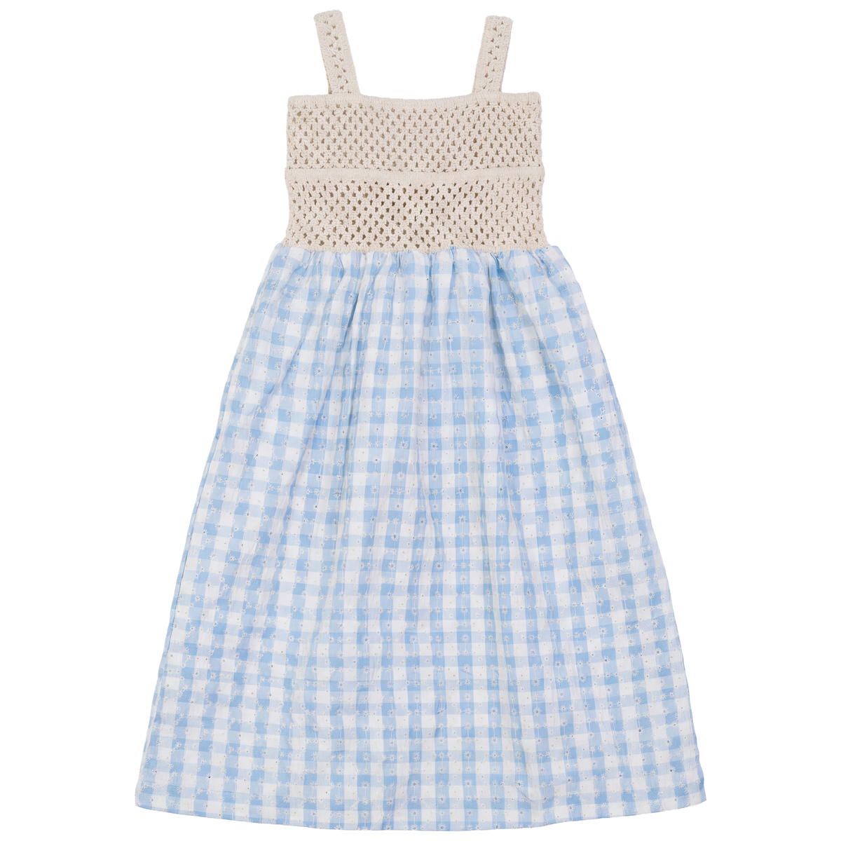 Checkered Embroidered Maxi Jumper in Blue by Lola