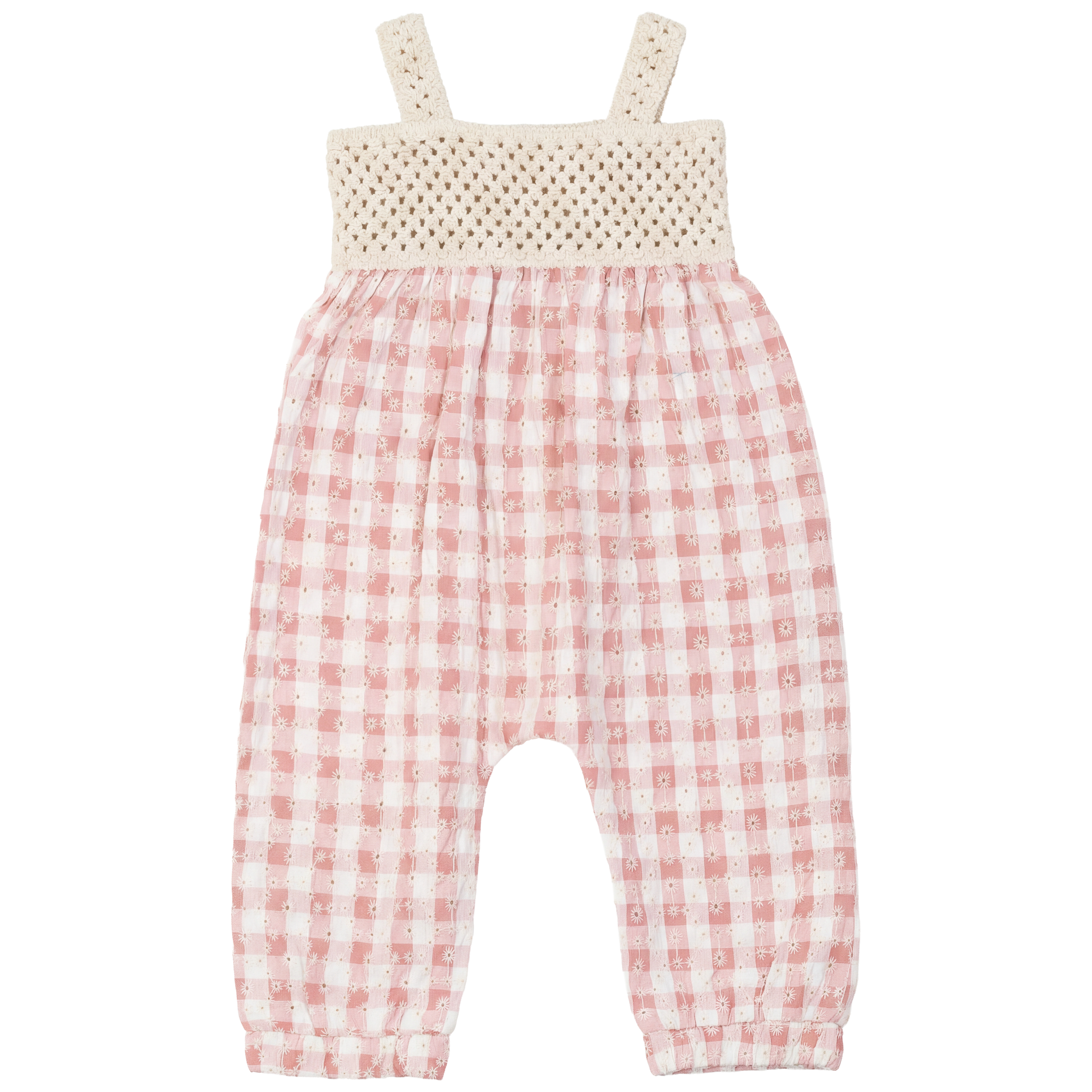 Checkered Embroidered Overall in Pink by Lola