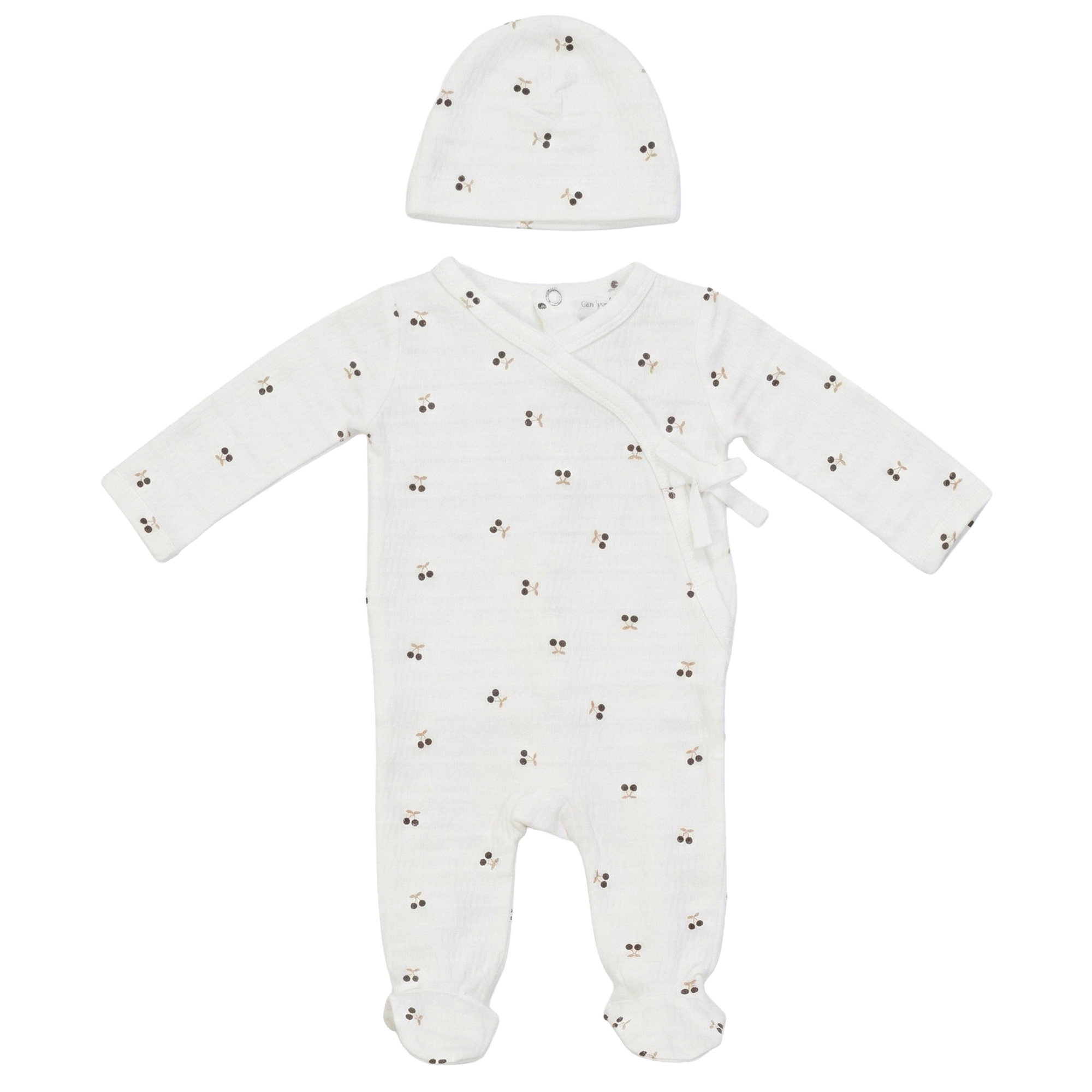 Baby Romper Set With Cherry Print in White by Little Fragile