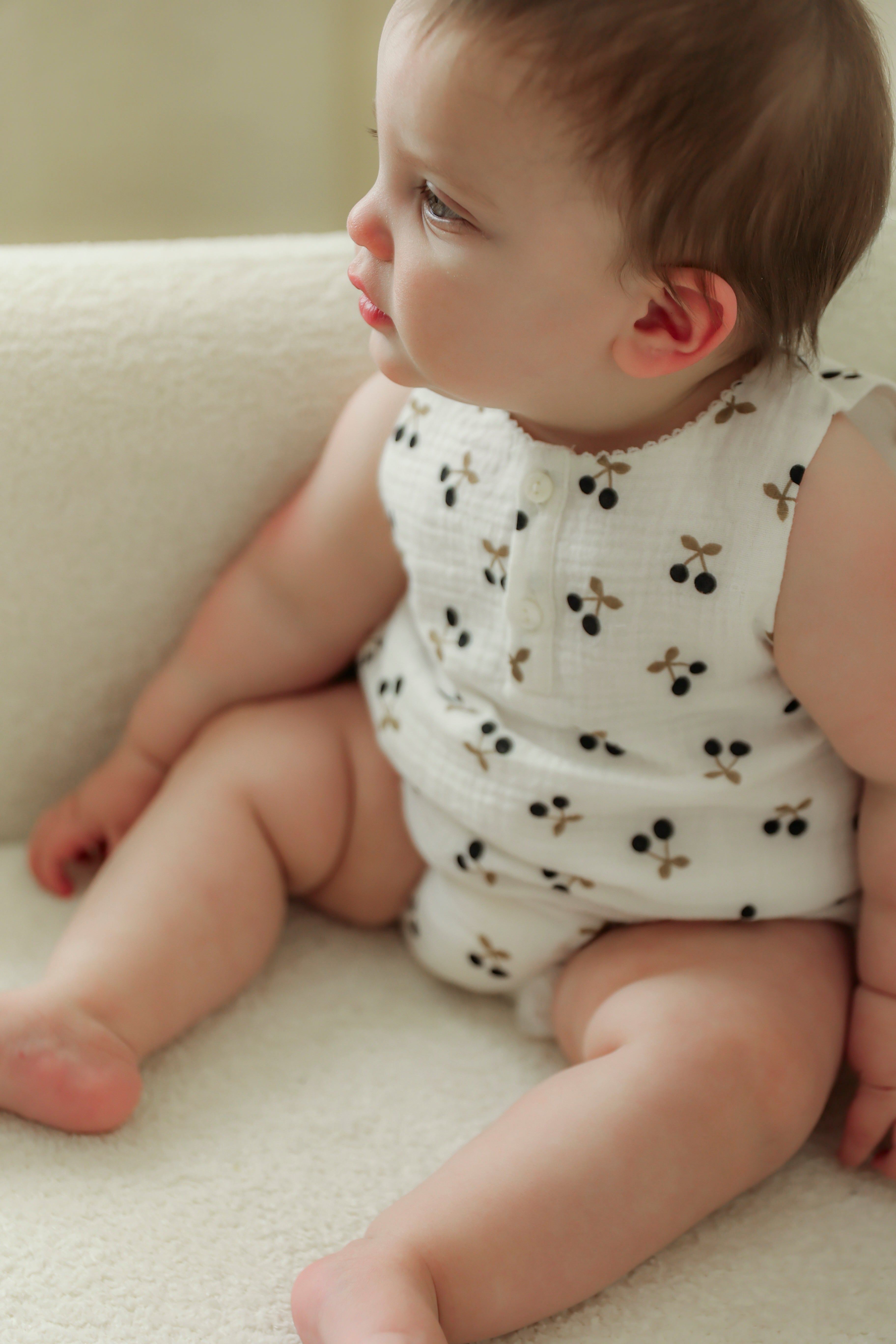 Crinkle Woven With Cherry Boy Bubble in by Little Fragile