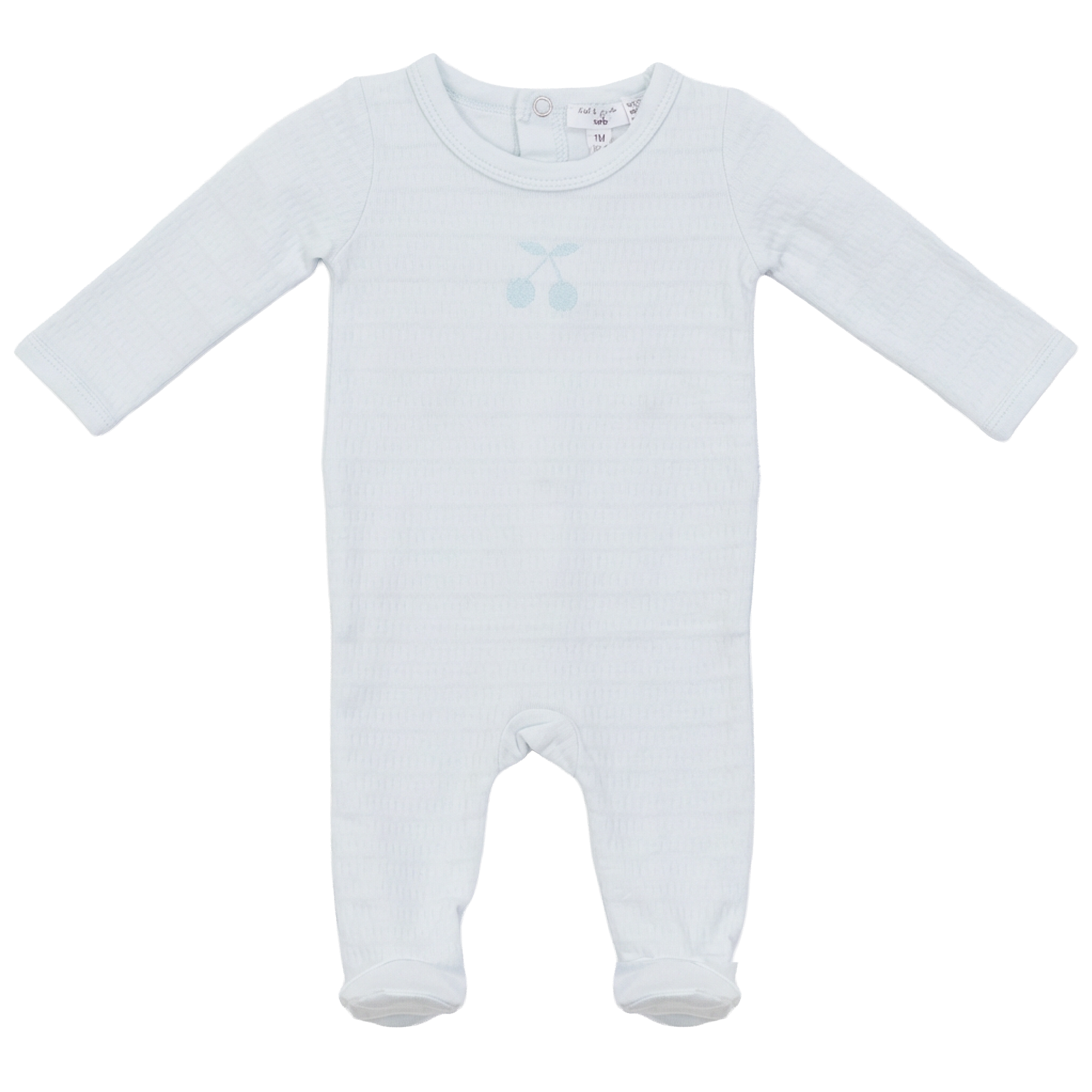 Textured Cherry Print Onesie in Blue by Little Fragile