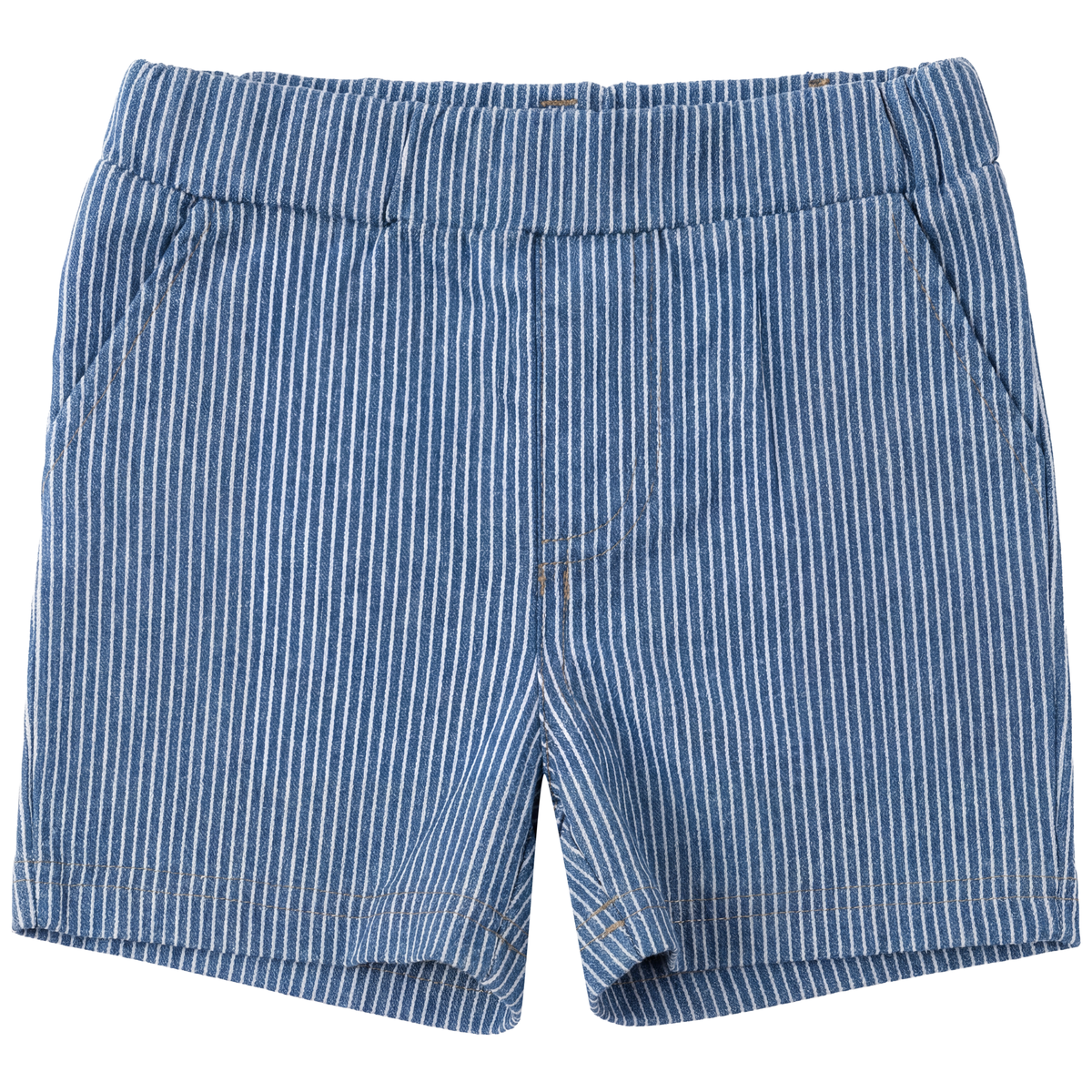 Striped Denim Shorts in Medium Denim White by FYI