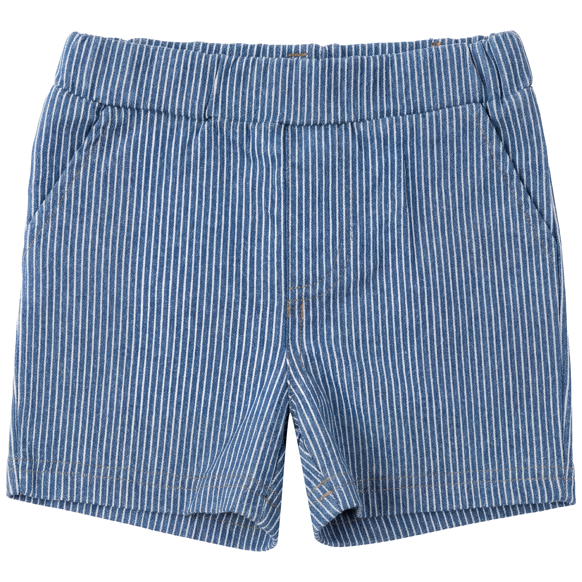 Striped Denim Shorts in Medium Denim White by FYI