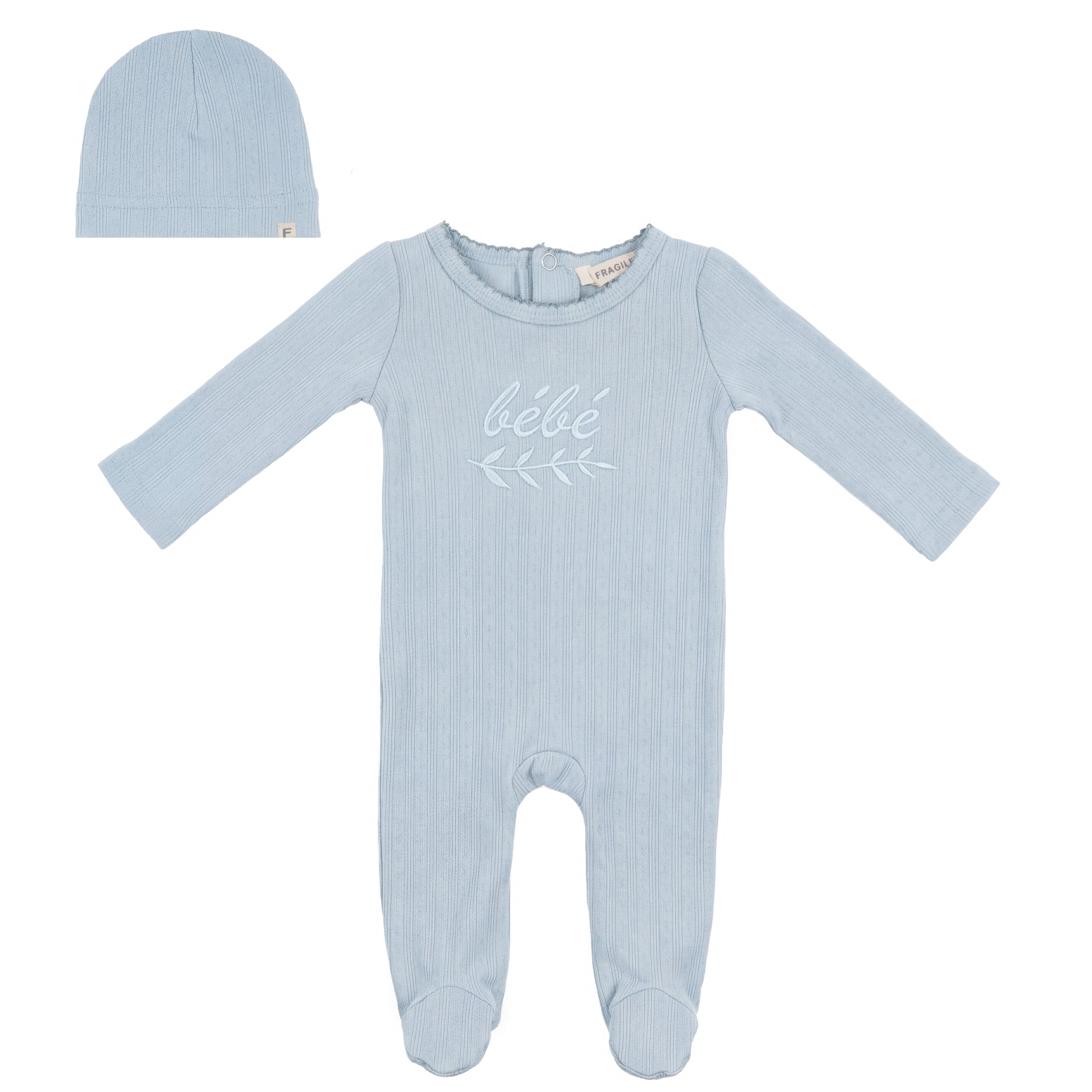 Romper With Lace Rib With Print in Dusty Blue by Fragile