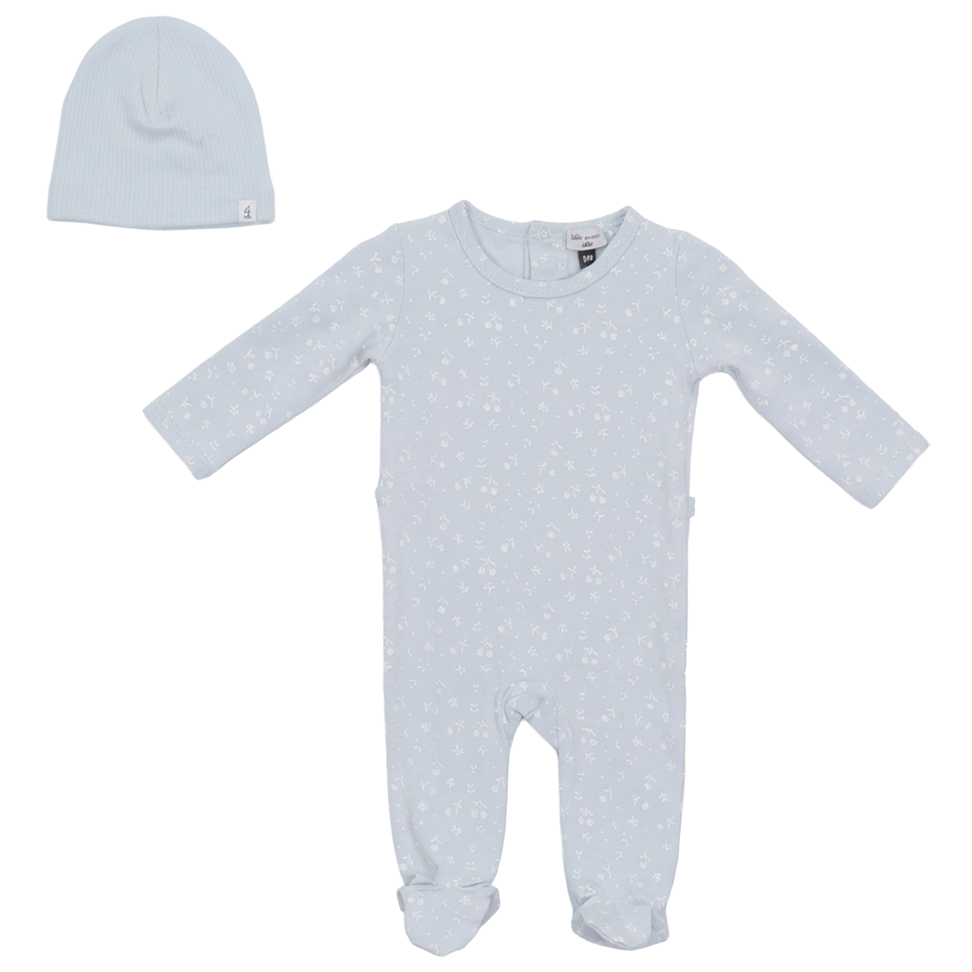 Cherry Leaf Printed Onesie in Misty Blue by Little Fragile