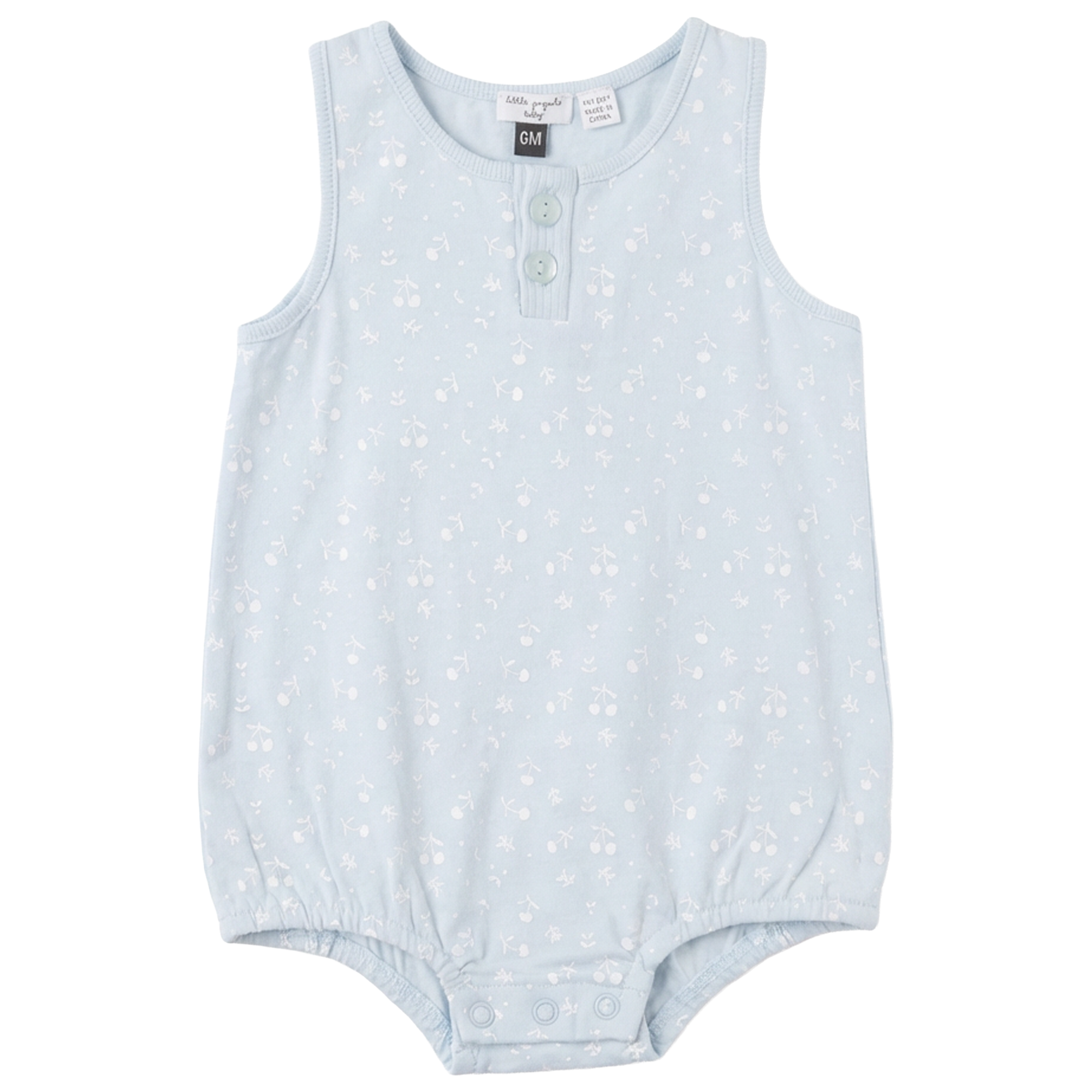 Cherry Leaf Printed Romper in Blue Mist by Little Fragile