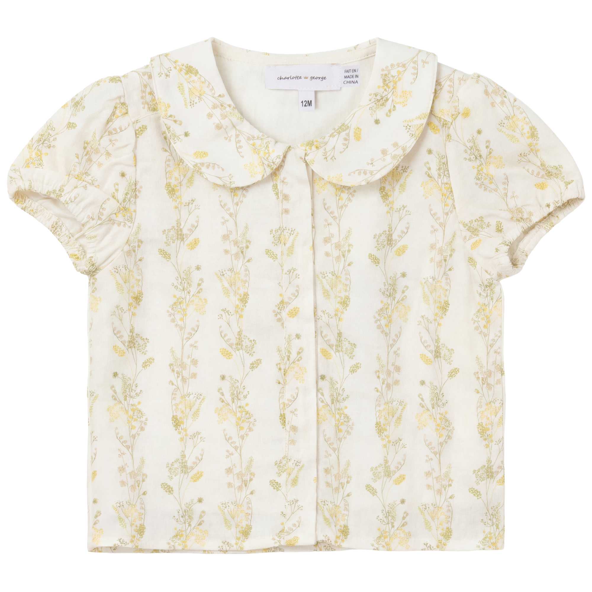 Collar Neckline With Puff Sleeve in Pastel Yellow by Charlotte & George