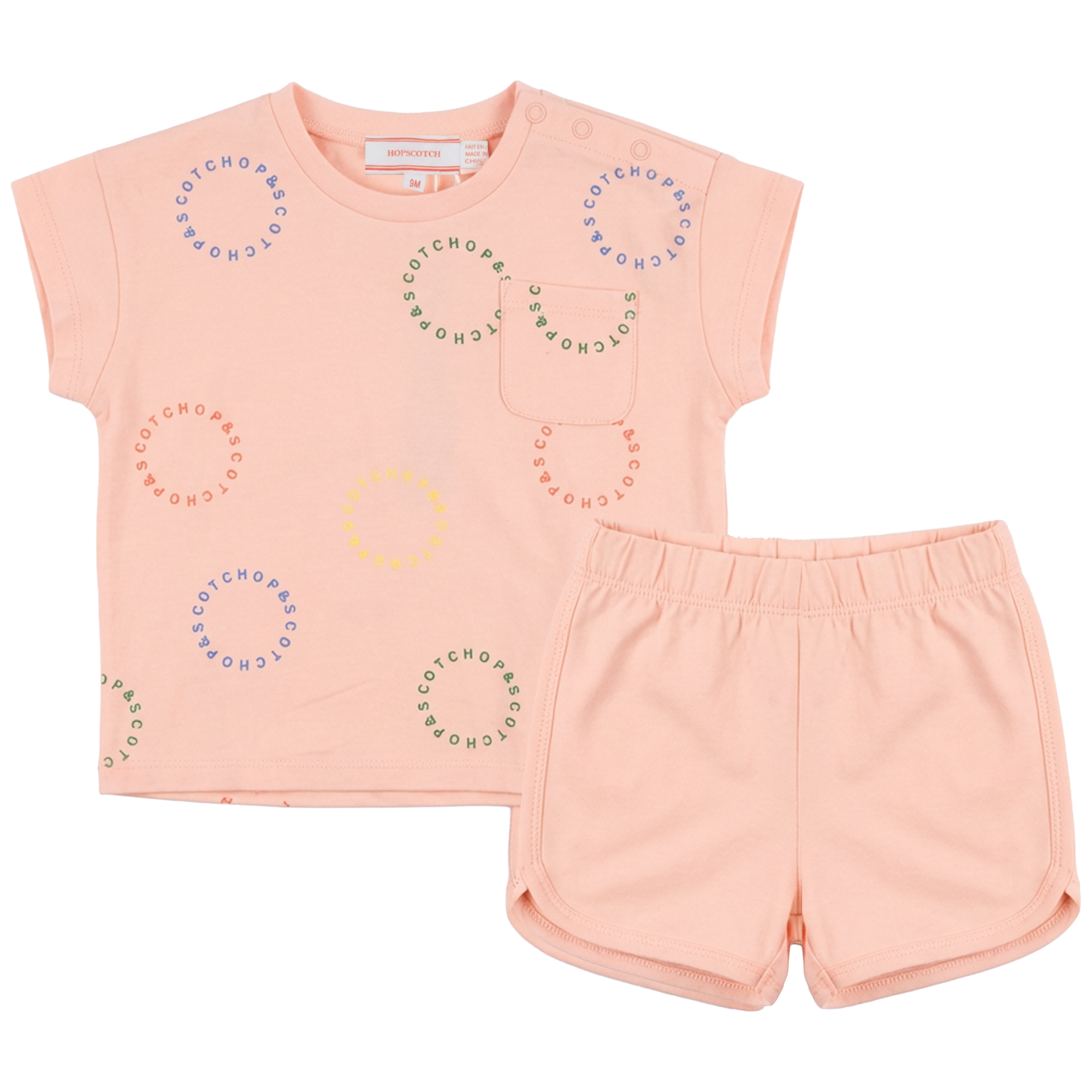 Two Piece Set with Pocket Tee in Apricot by Hopscotch