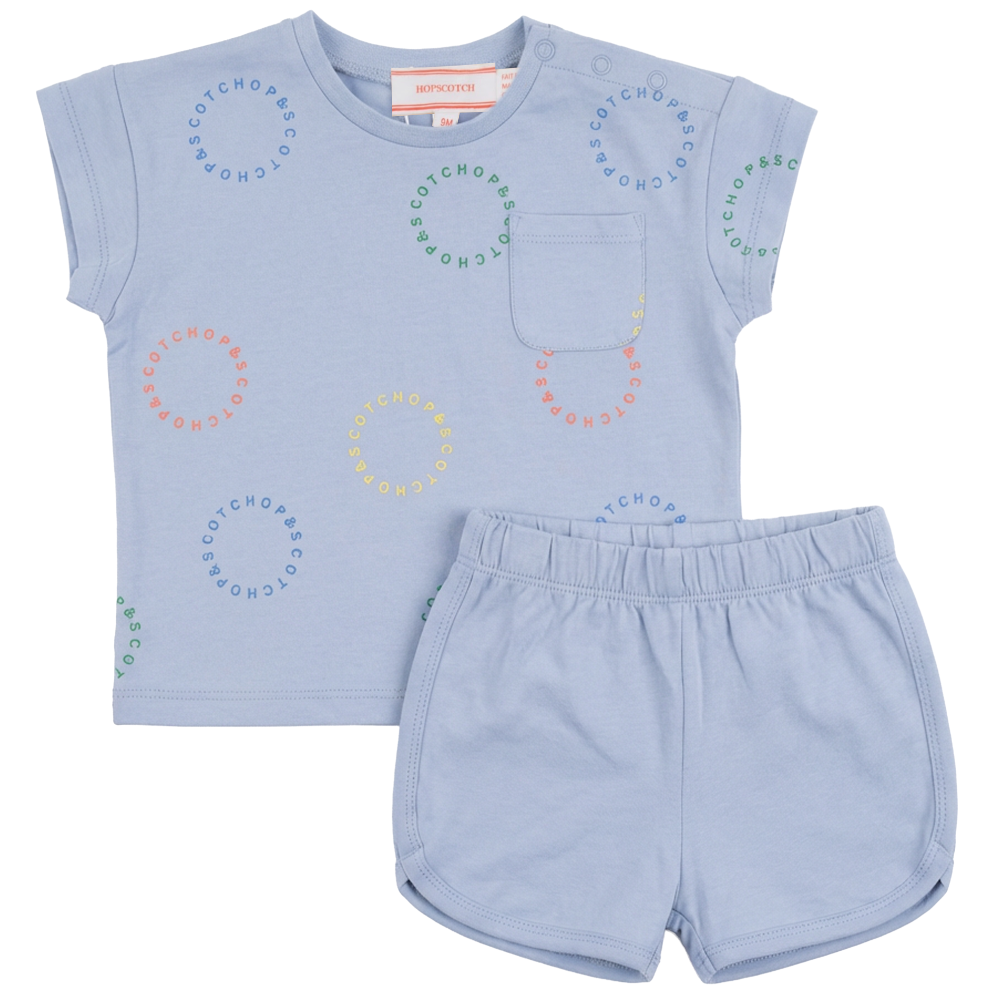 Two Piece Set with Pocket Tee in Ice Blue by Hopscotch