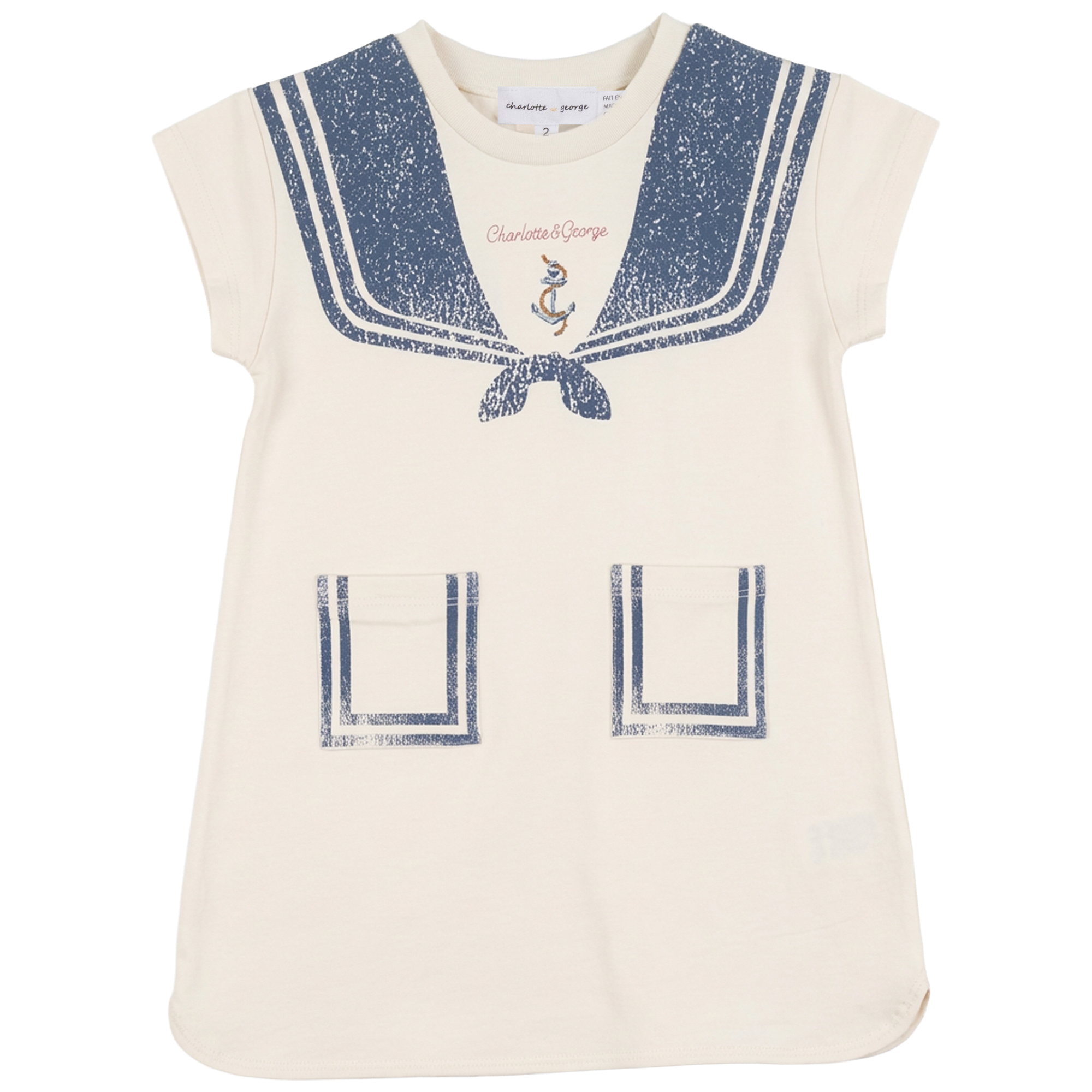 Sailor Collar Printed Dress in Cream Navy by Charlotte & George