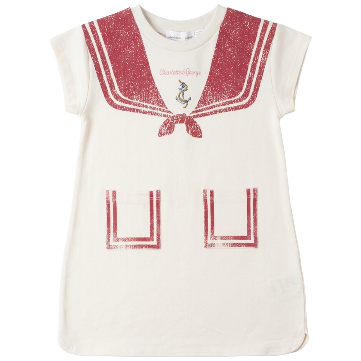 Sailor Collar Printed Dress in Cream Red by Charlotte & George