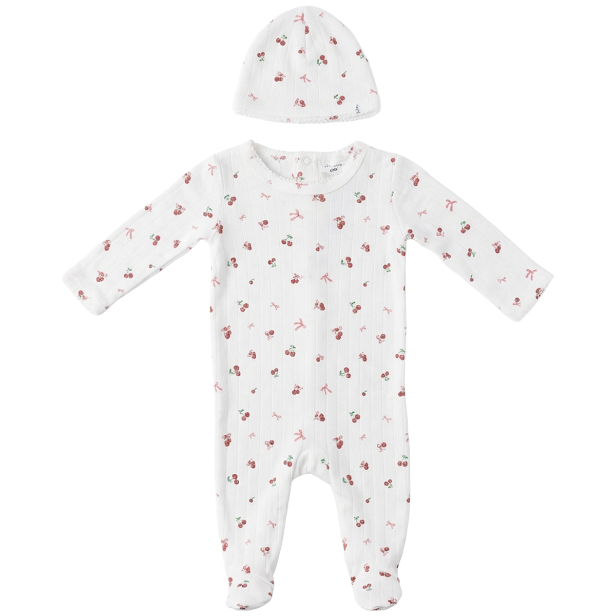 Cherry Pointelle Onesie in White by Little Fragile