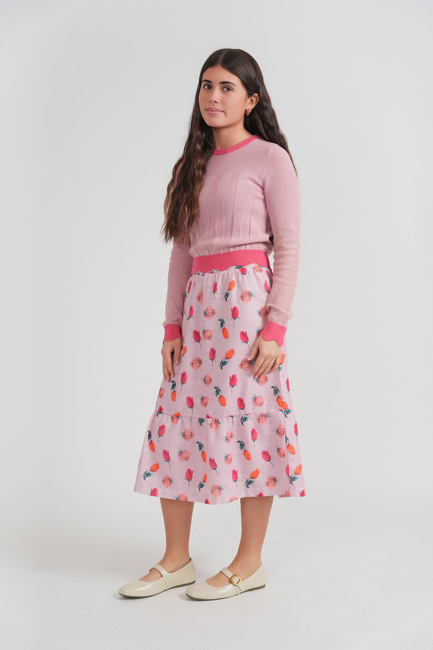 Floral Skirt and Long Sleeve Knit Top Set in by Joie De Vivre