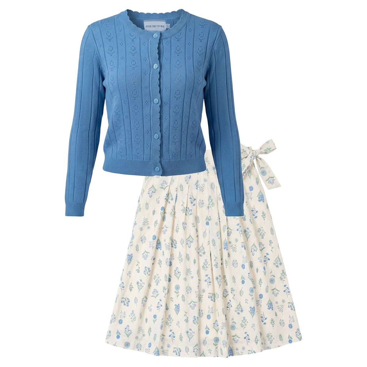 Two Piece Set With Pointelle Cardigan in Blue by Joie De Vivre