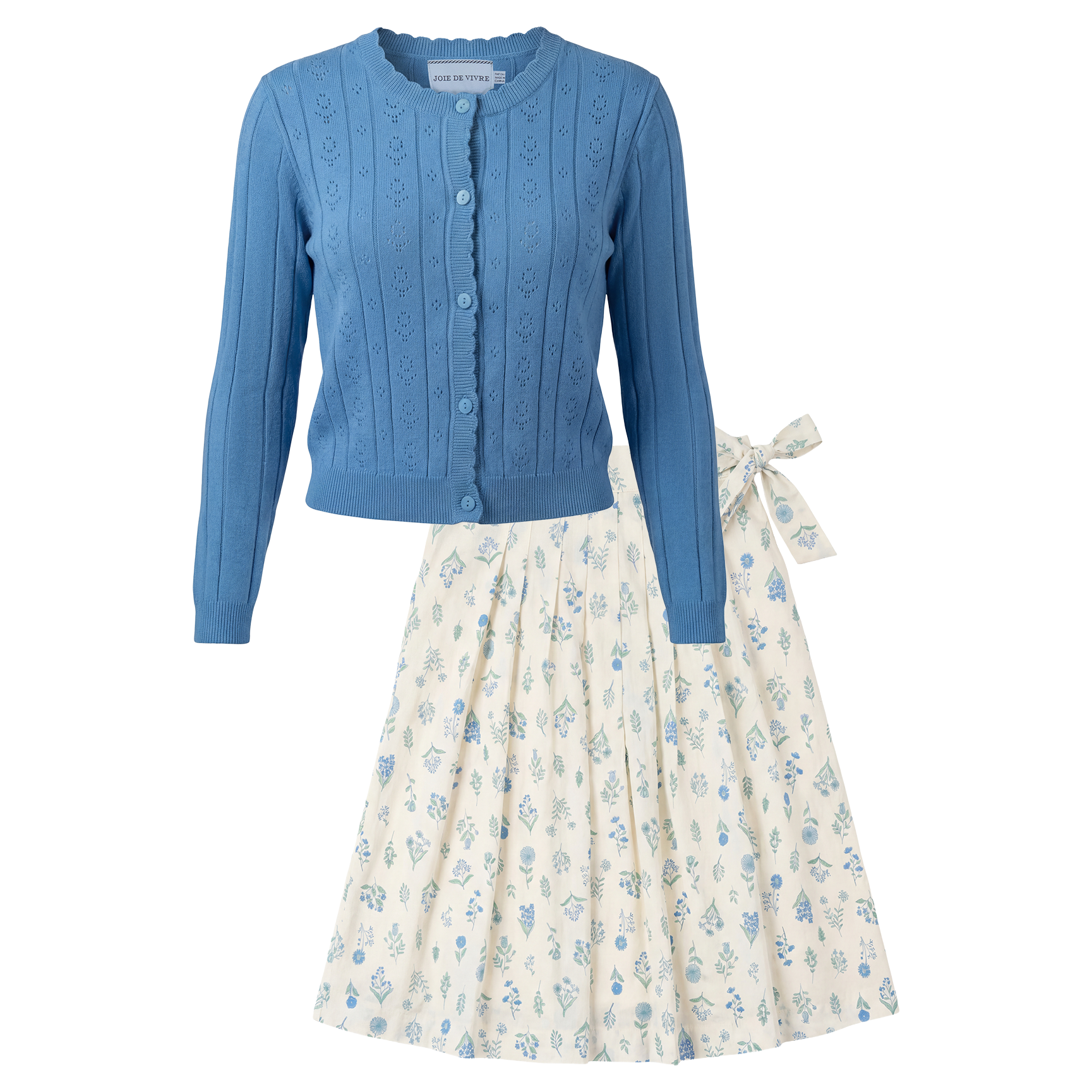 2 PCS Set With Pointelle Cardigan in Blue by Joie De Vivre