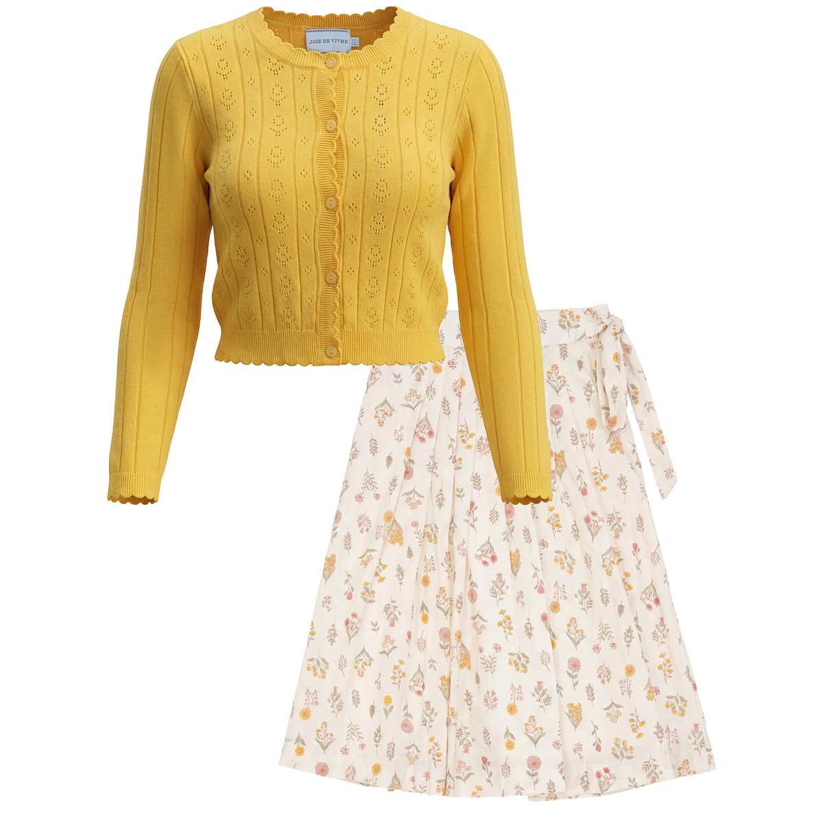 Two Piece Set With Pointelle Cardigan in Mustard by Joie De Vivre