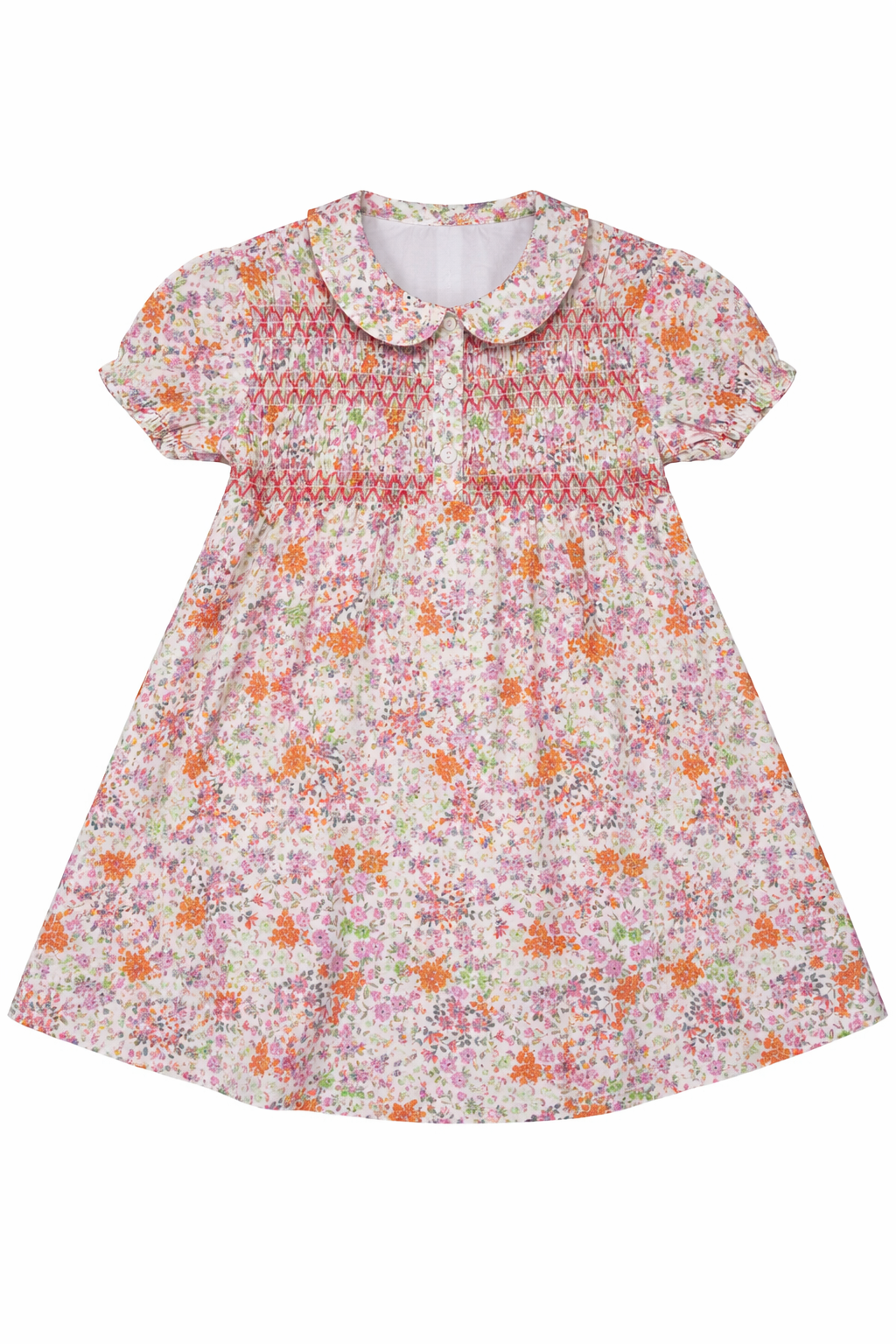 Multi Flower Print Girls Dress With Front Smocking in Lilac by Clô