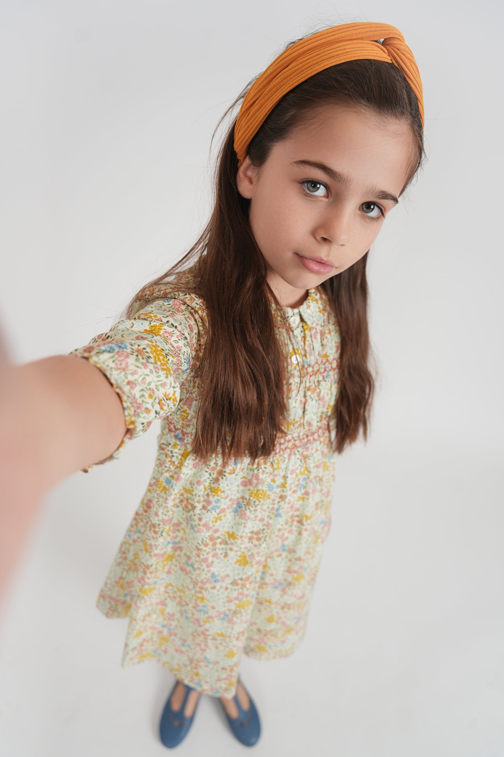 Multi Flower Print Girls Dress With Front Smocking in by Clô
