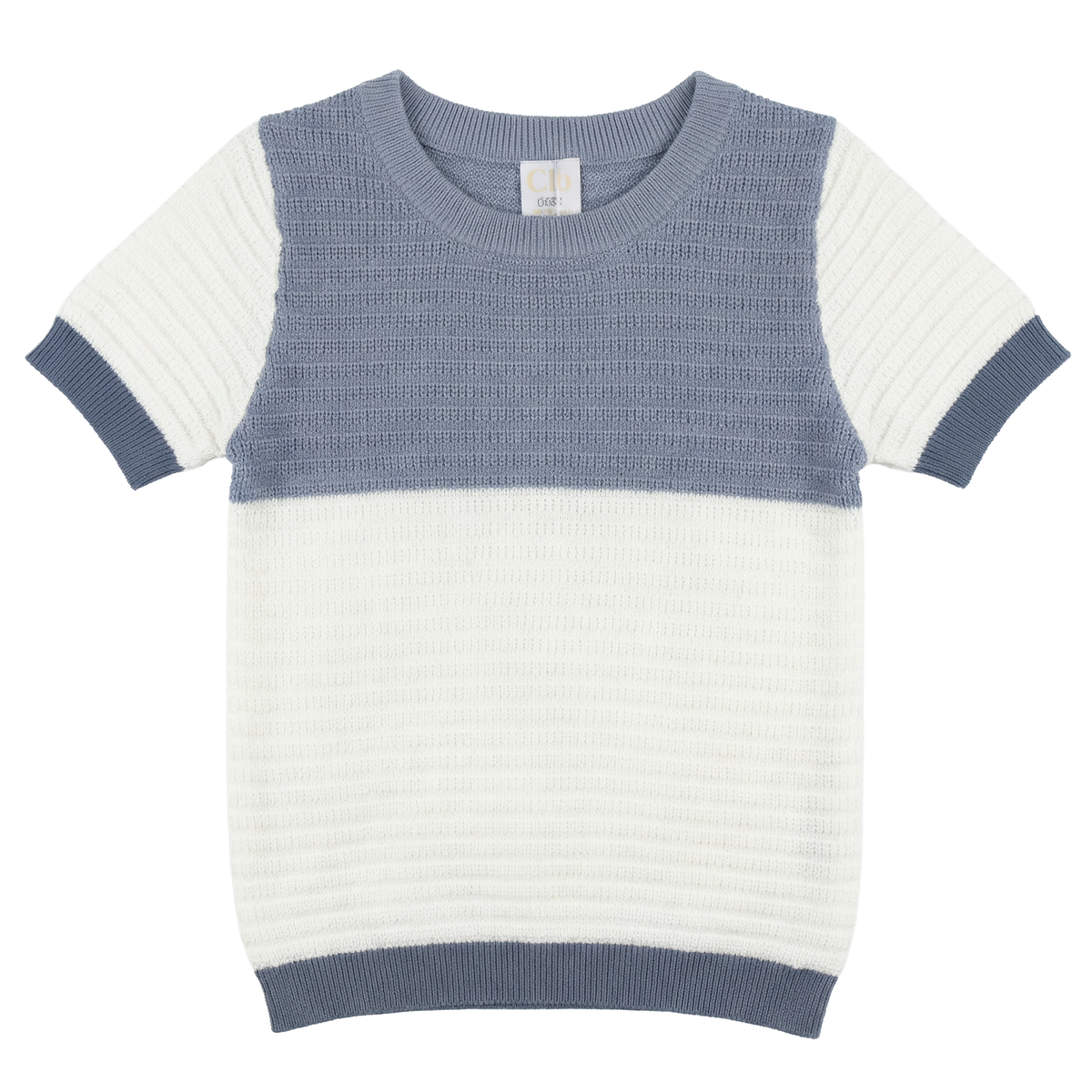 Mutli Textured Contrast Knit Sweater in Blue Grey by Clô
