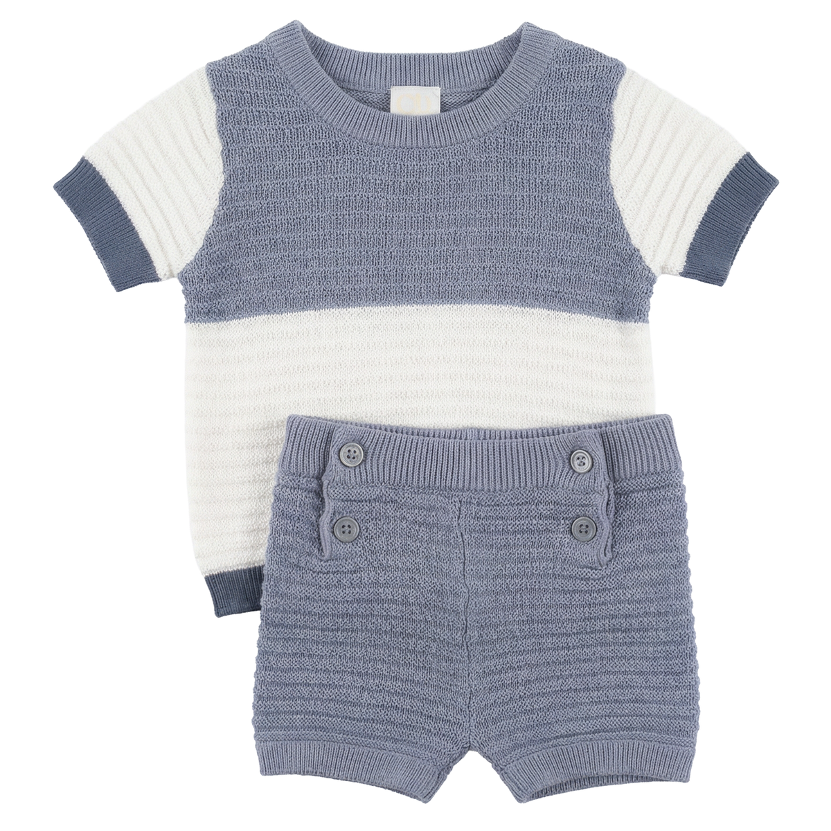Mutli Textured Contrast Knit Shorts Set in Blue Grey by Clô