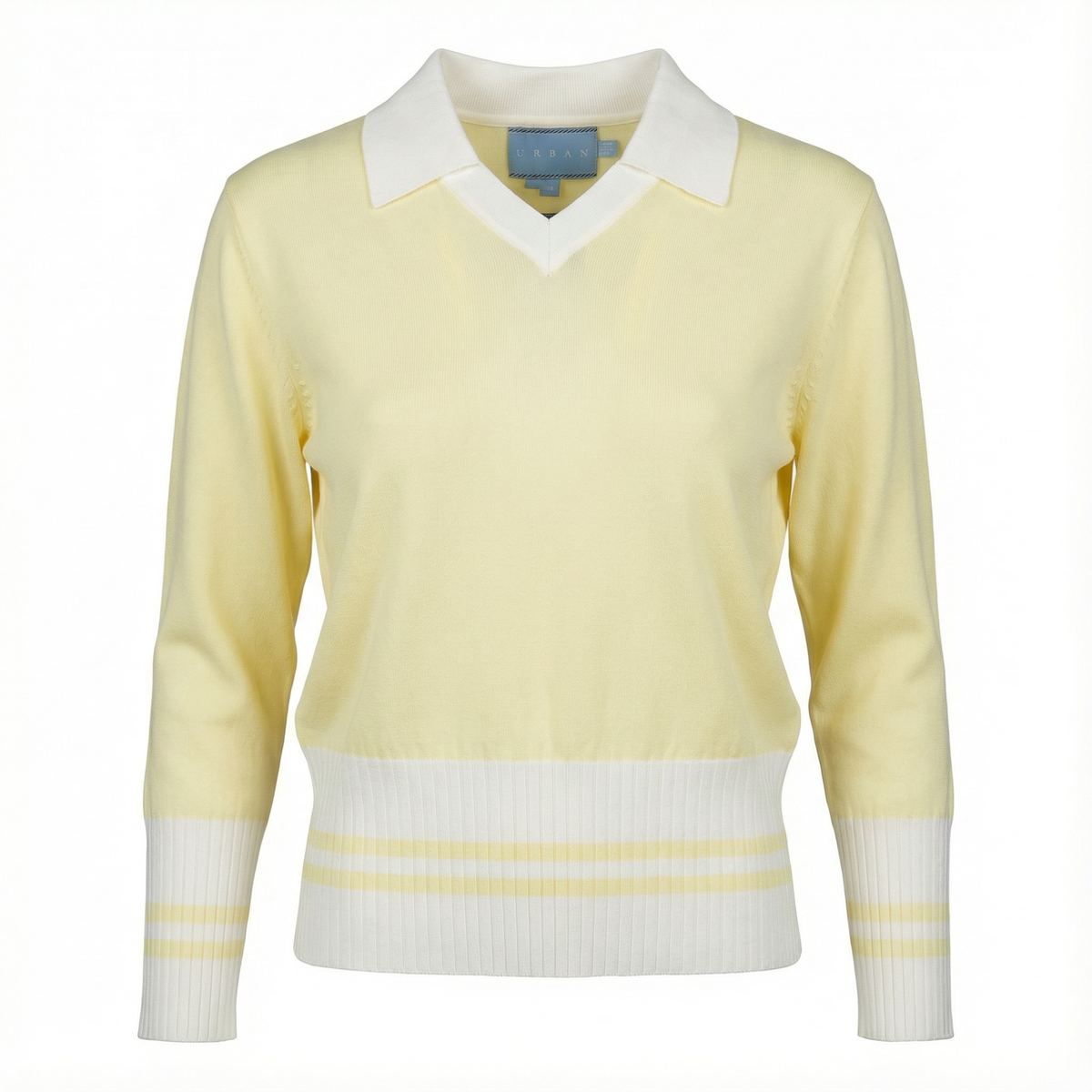 Stripped Trim Knit Top in Butter White by Urban