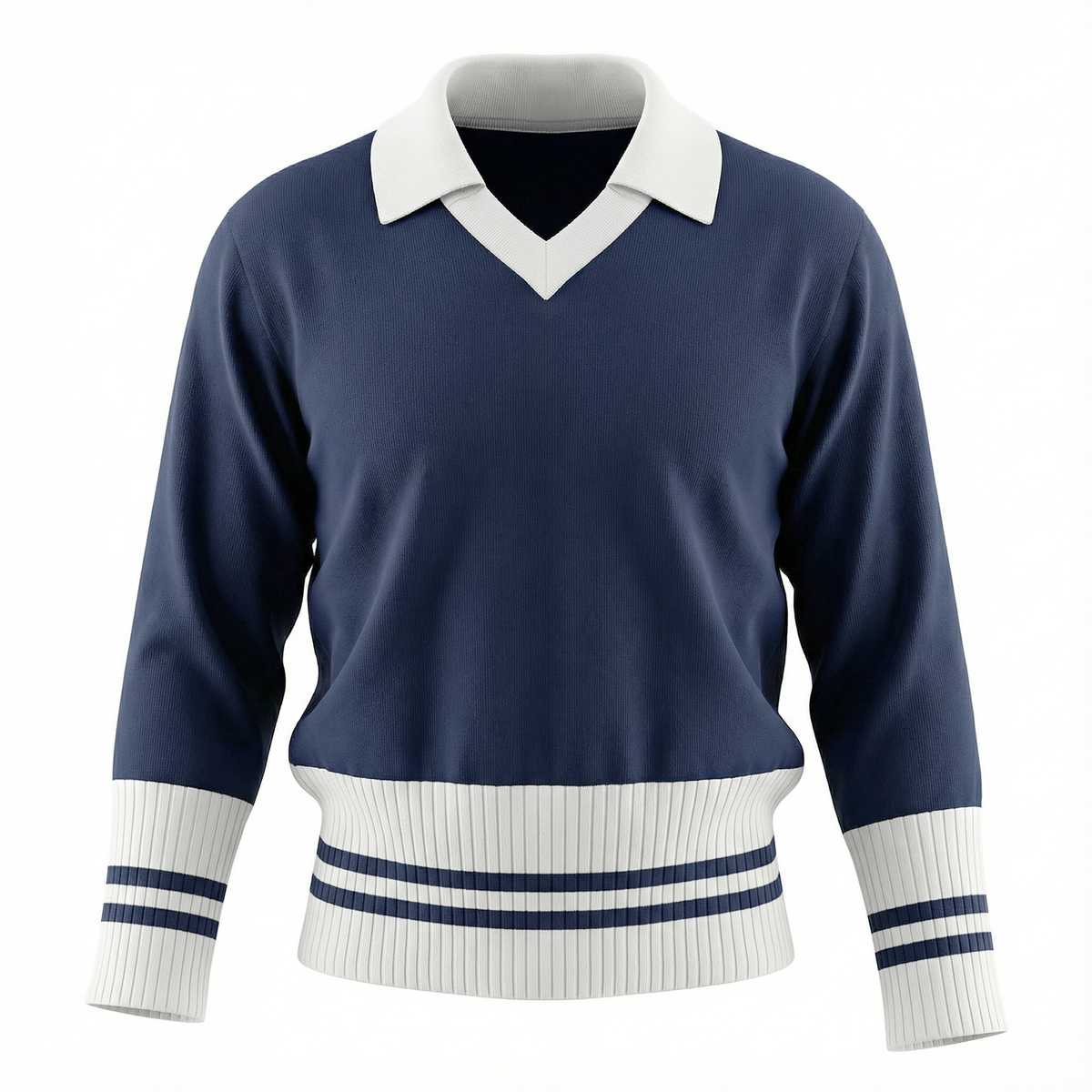 Stripped Trim Knit Top in White Navy by Urban
