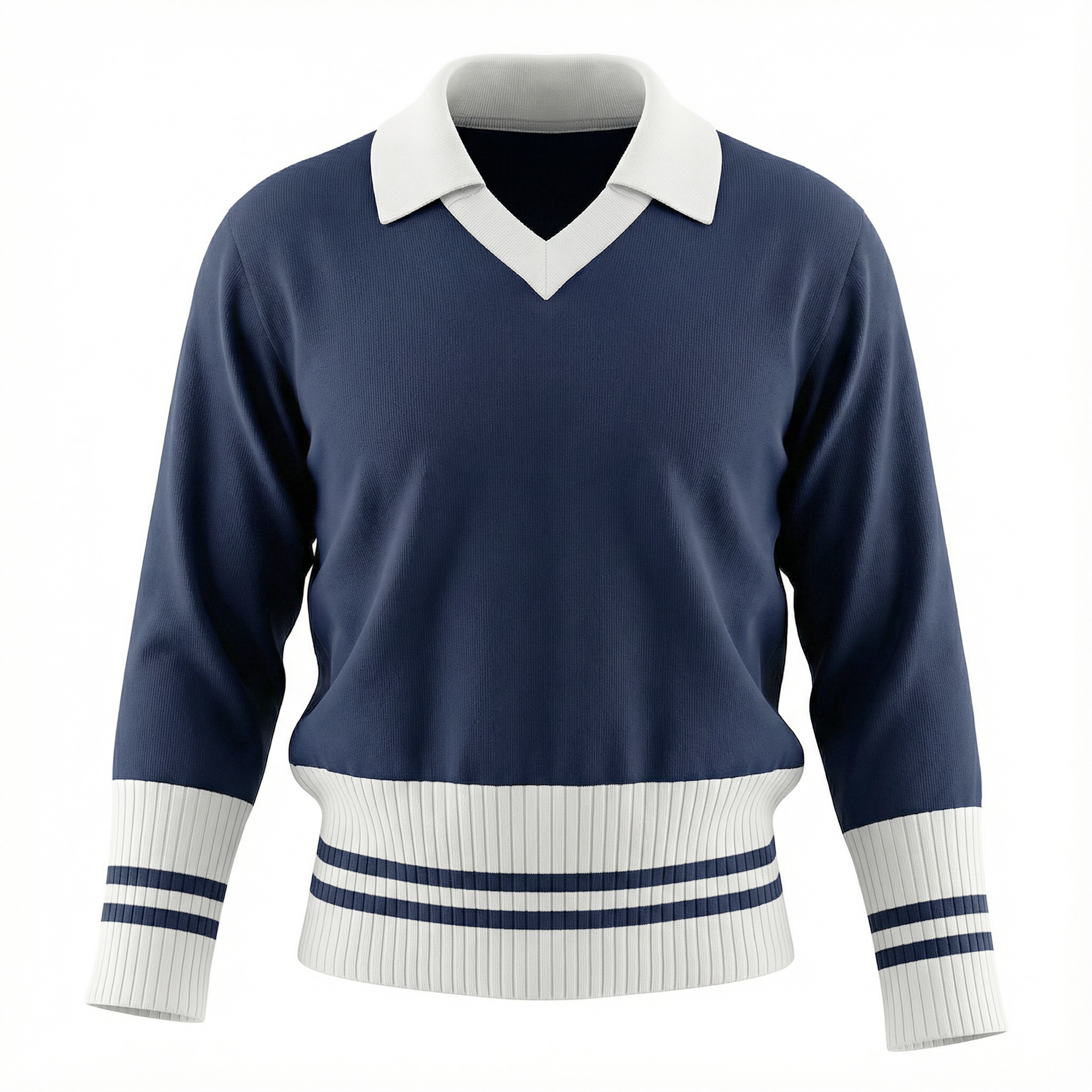 Stripped Trim Knit Top in White Navy by Urban