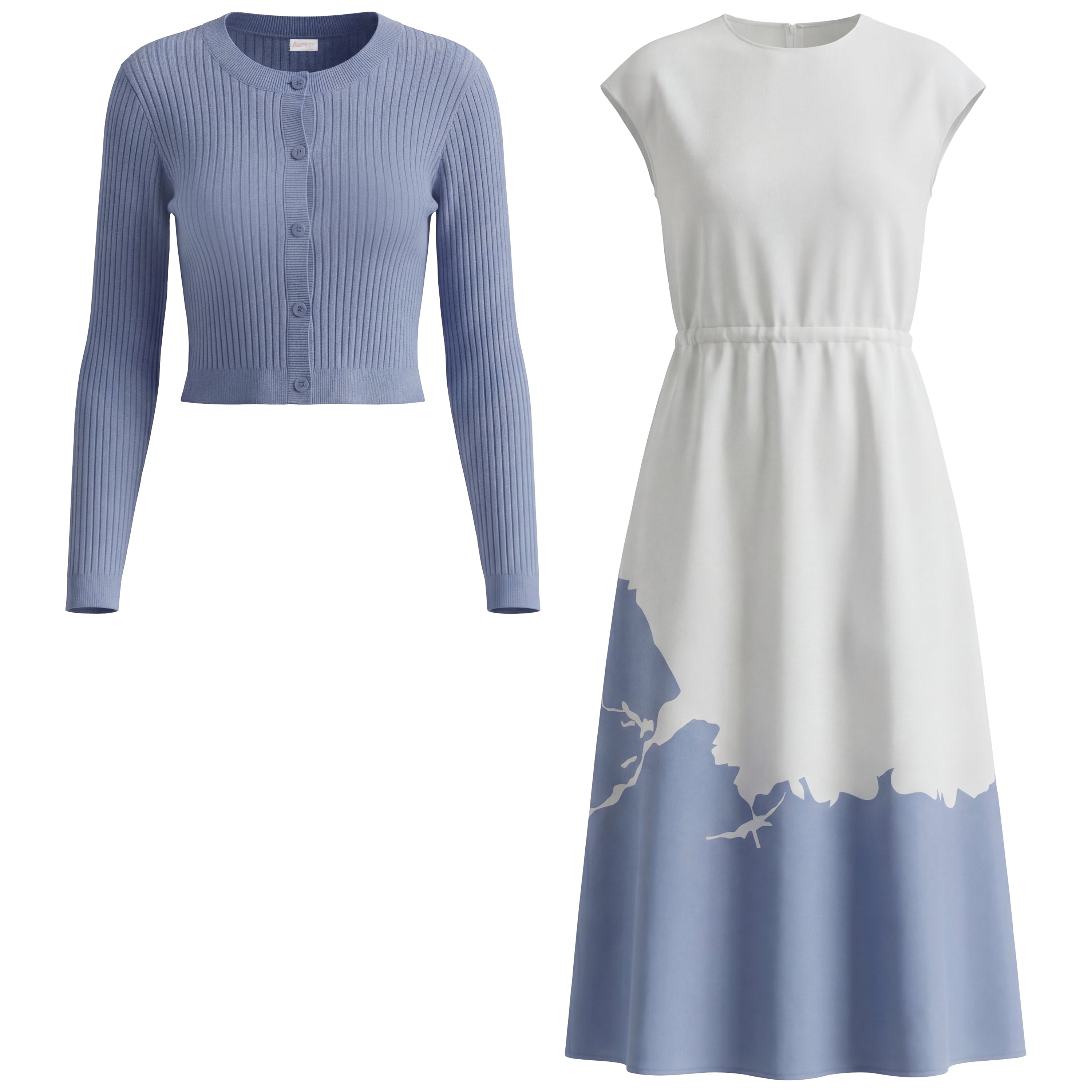 Demi Print Satin Jumper Cardigan in Blue White by Aspect