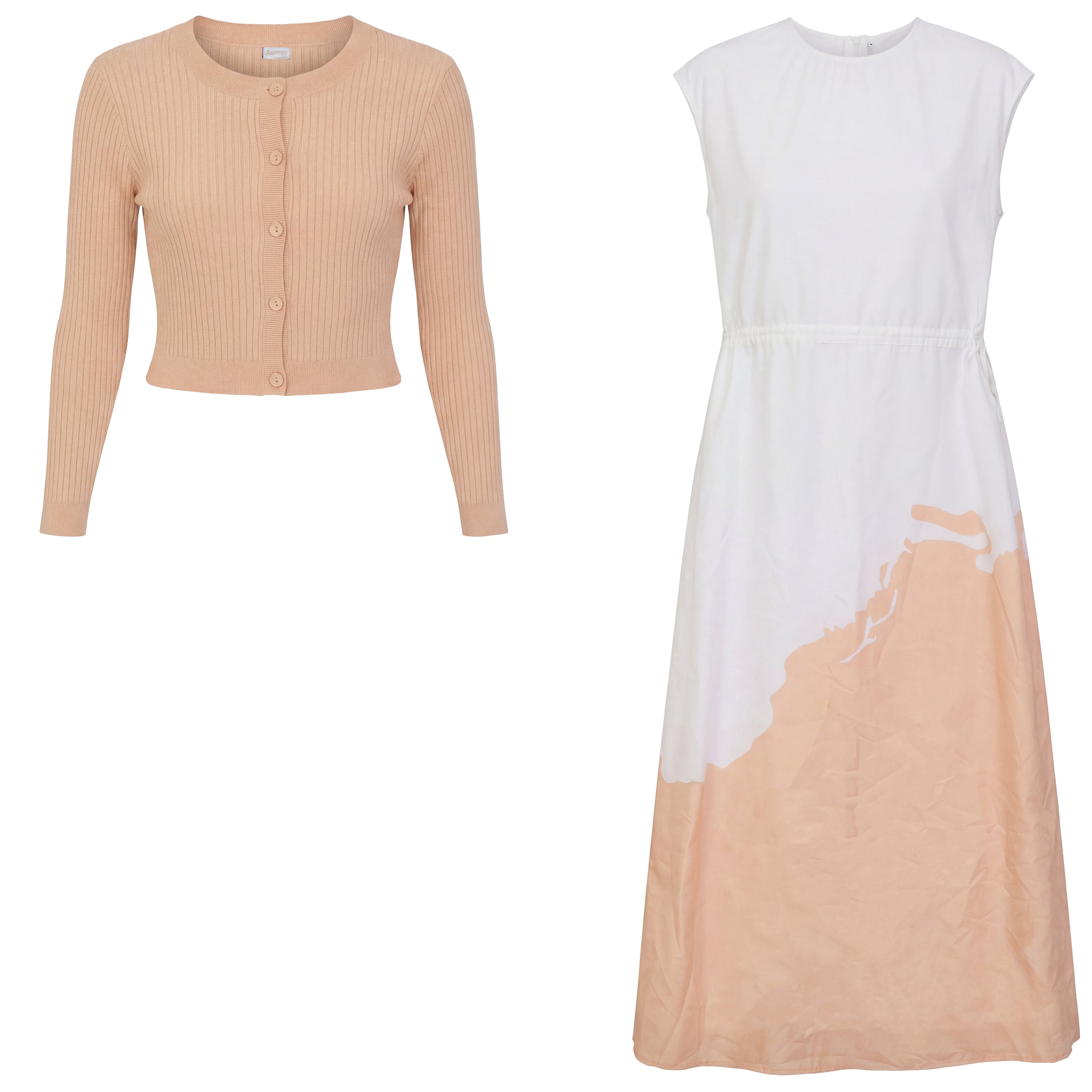 Demi Print Satin Jumper Cardigan in Dusty Coral White by Aspect